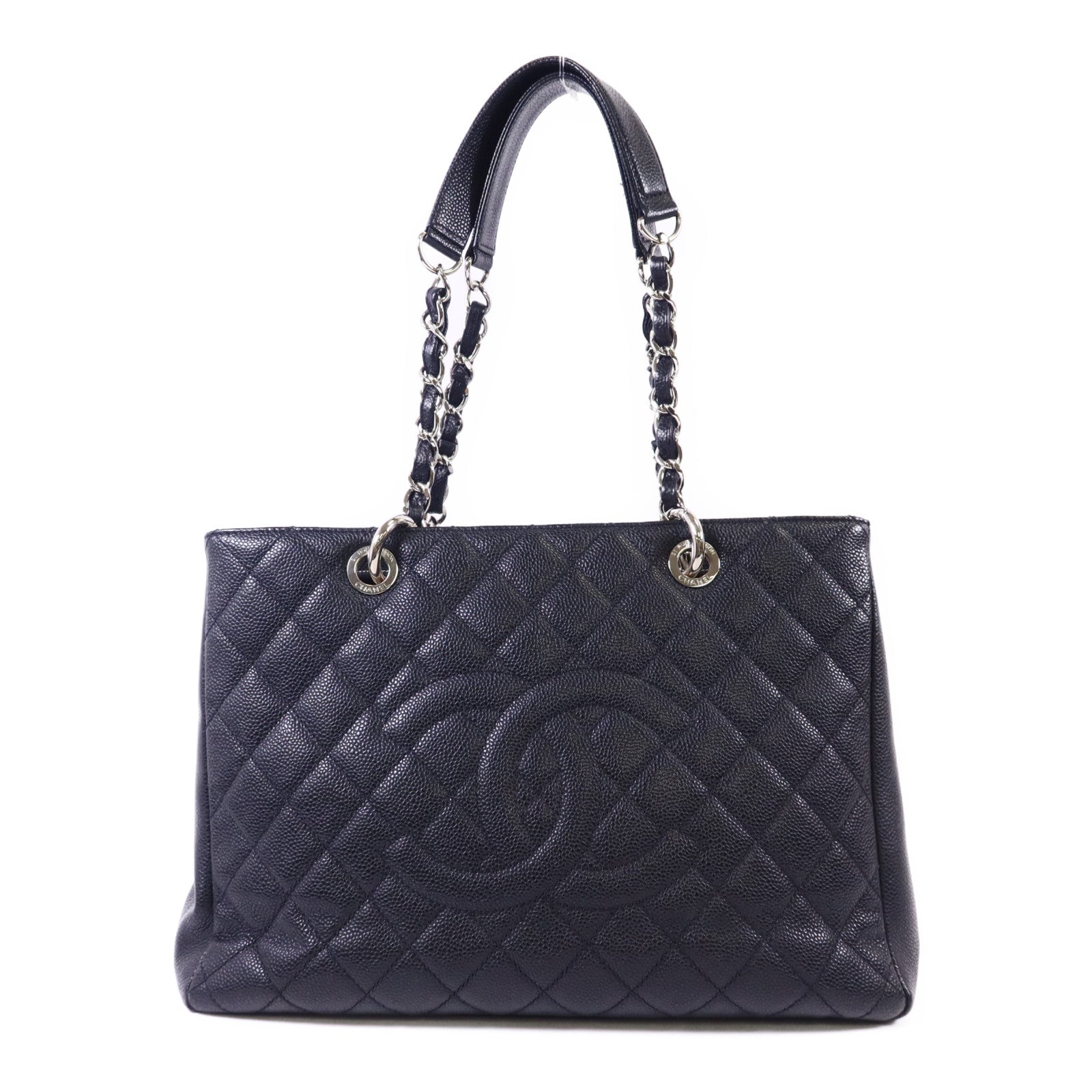 CHANEL 牛皮皮革GST Grand Shopping Tote Bag銀扣鏈帶肩背袋