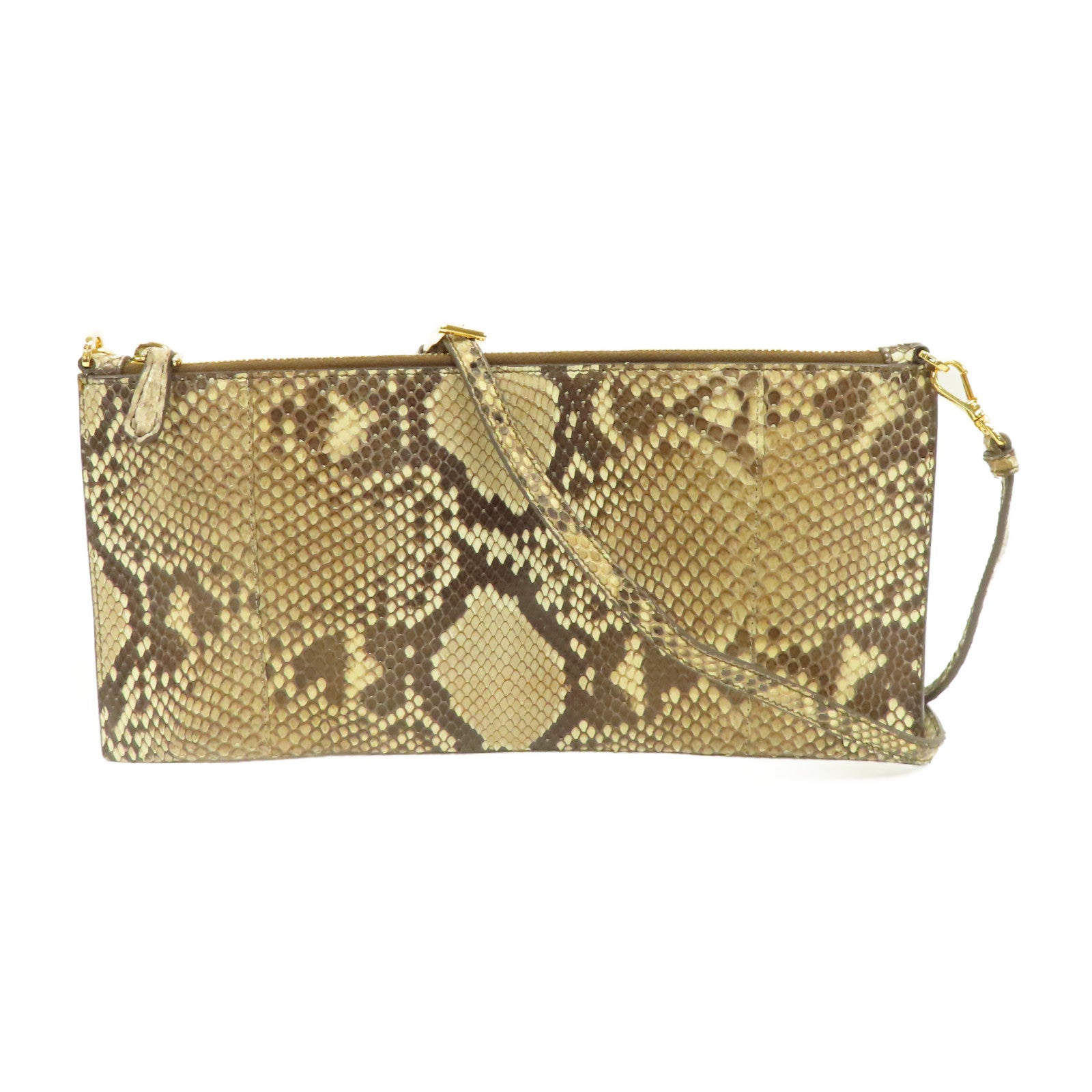 PRADA 蛇皮皮革Pouch Shoulder金扣肩背袋棕色