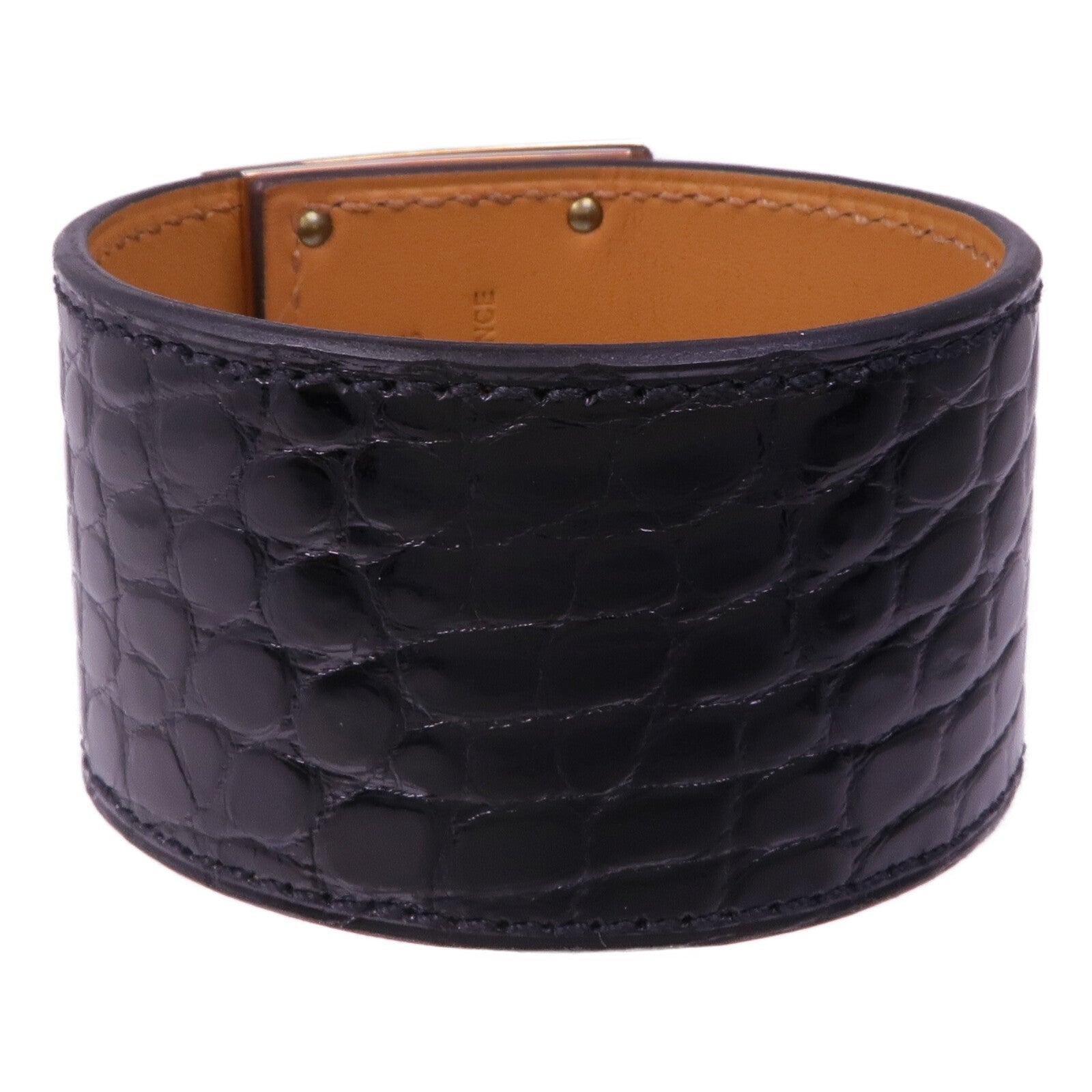 HERMES 【激減優惠】Alligator皮革Kelly Dog Bracelet金扣手帶Noir