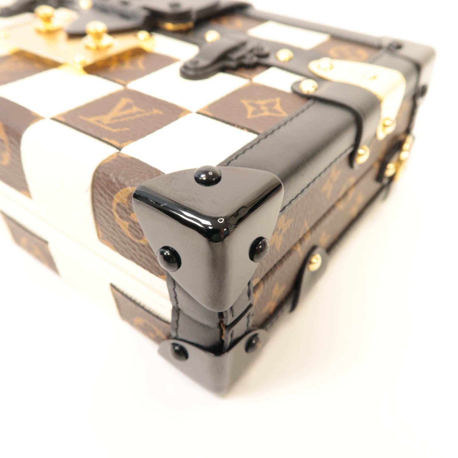 LOUIS VUITTON 【激減優惠】Monogram Damier Tressage Petite Malle金扣肩背袋啡色/黑色/白色