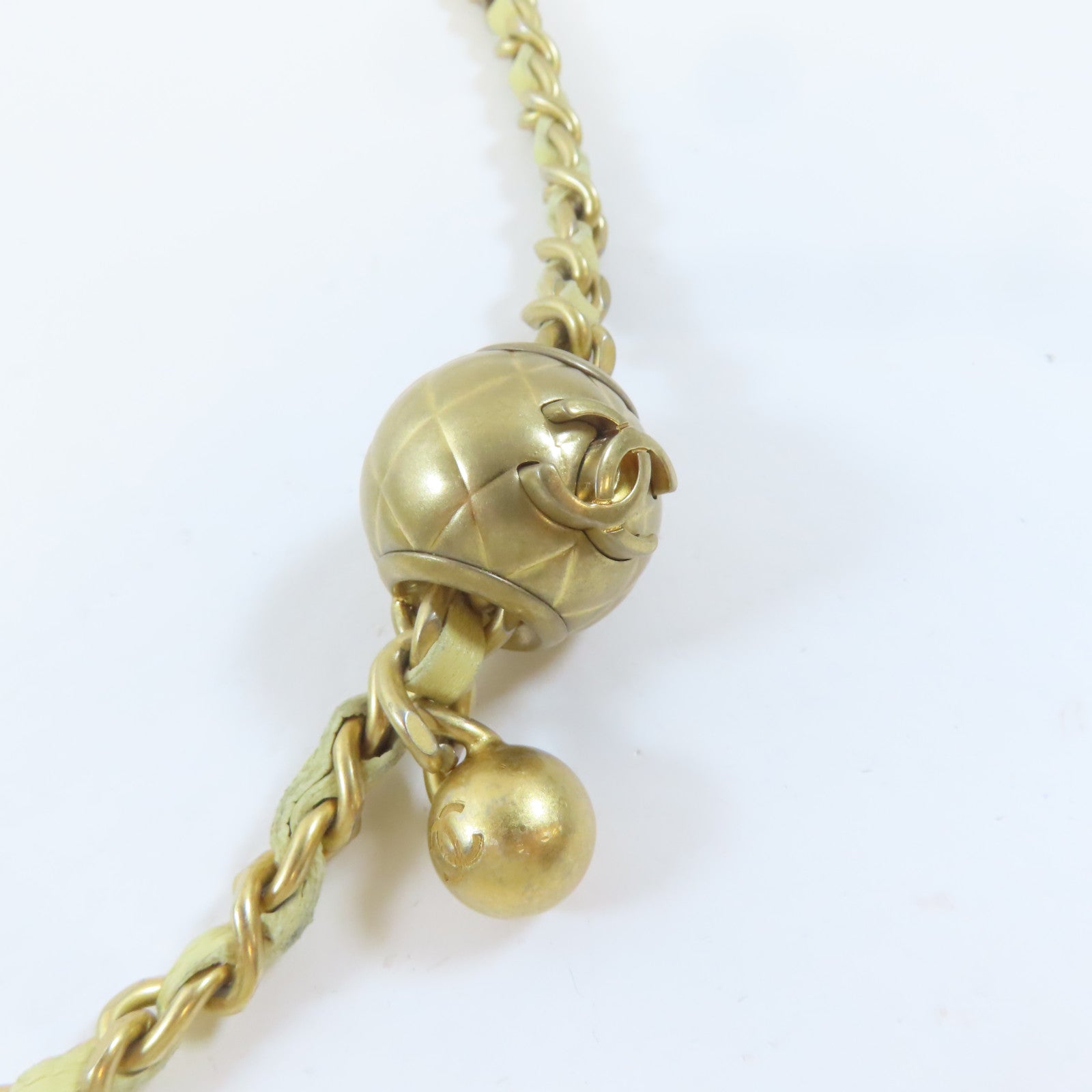 CHANEL 菱格羊皮皮革Phone Holder Shoulder Bag金扣鏈帶肩背袋黃色