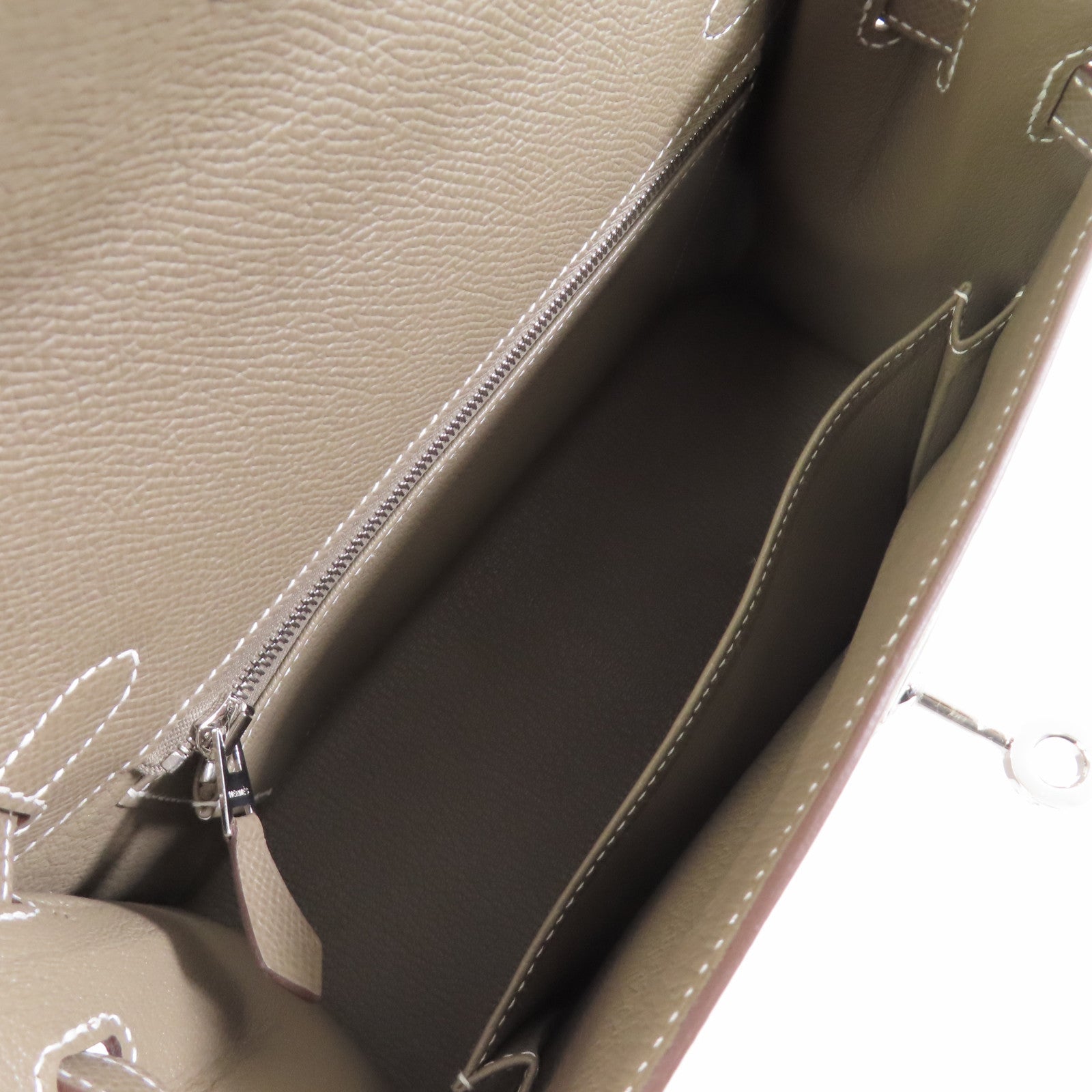 HERMES Epsom皮革Kelly 25 2Way Hand Bag銀扣手挽肩背兩用袋Etoupe/大象灰色