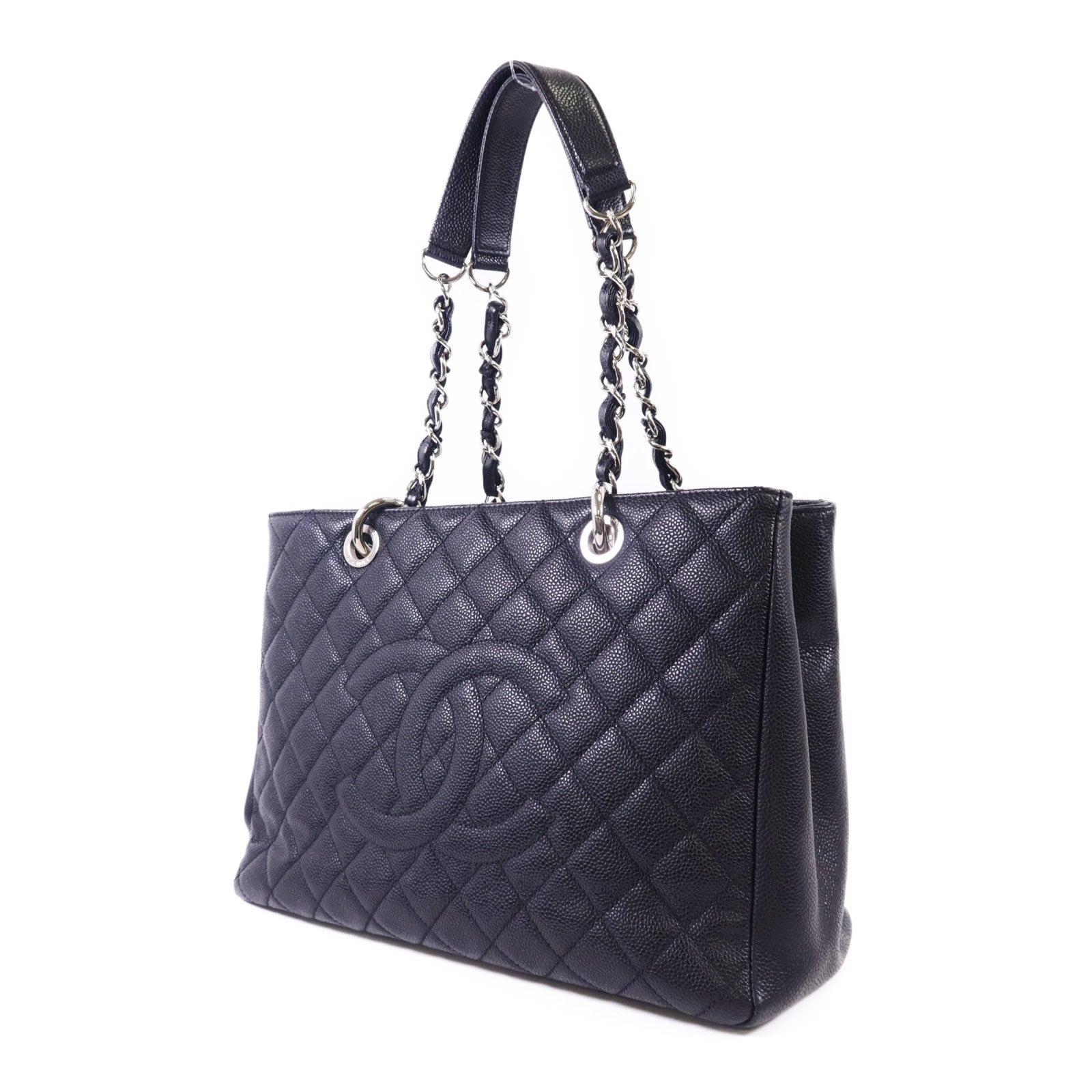 CHANEL 牛皮皮革GST Grand Shopping Tote Bag銀扣鏈帶肩背袋