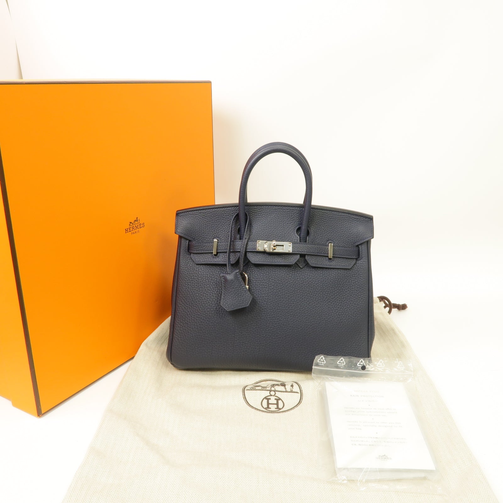 HERMES Togo皮革Birkin 25銀扣手挽袋Bleu Nuit午夜藍色