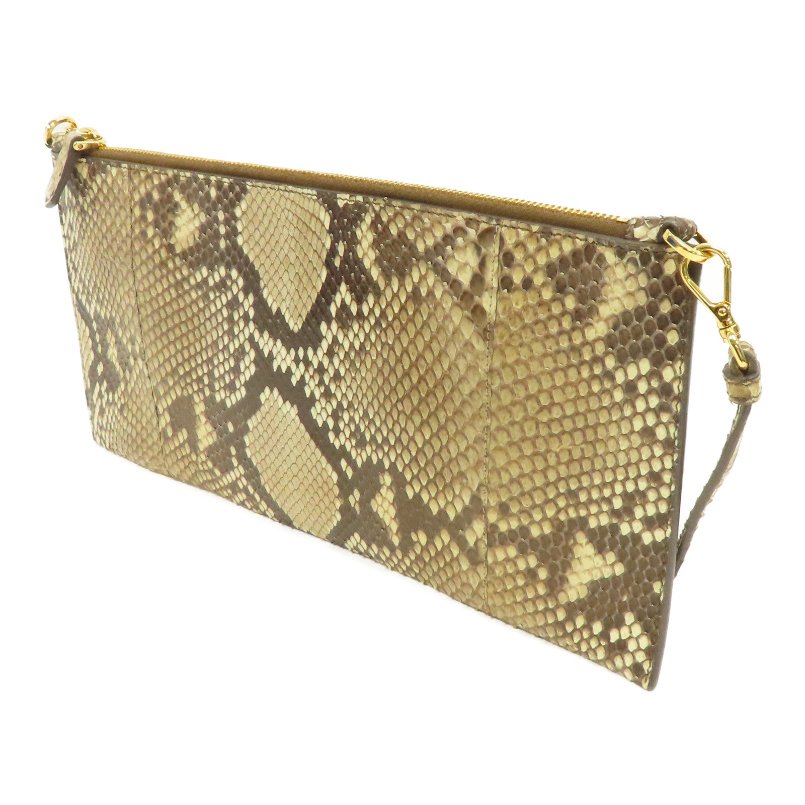 PRADA 蛇皮皮革Pouch Shoulder金扣肩背袋棕色