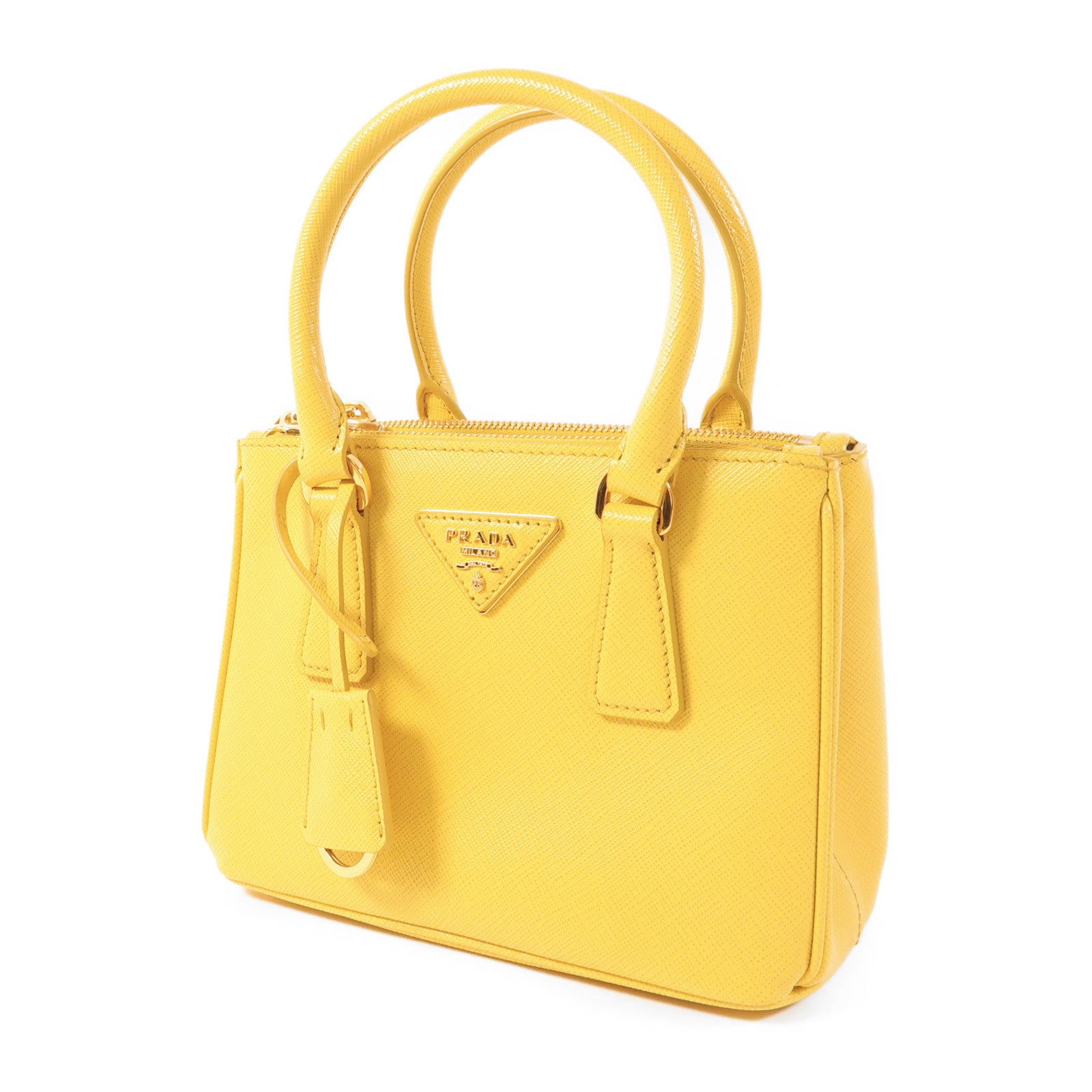 PRADA GHW Galleria Nano 2 Way Shoulder Bag Saffiano Leather Yellow