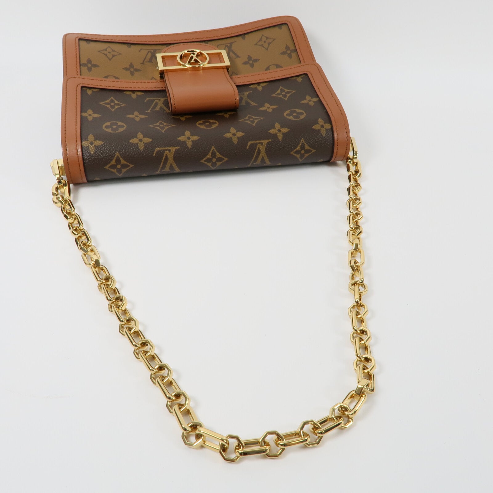 LOUIS VUITTON Monogram Reverse Dauphine MM鏈帶手挽肩背兩用袋
