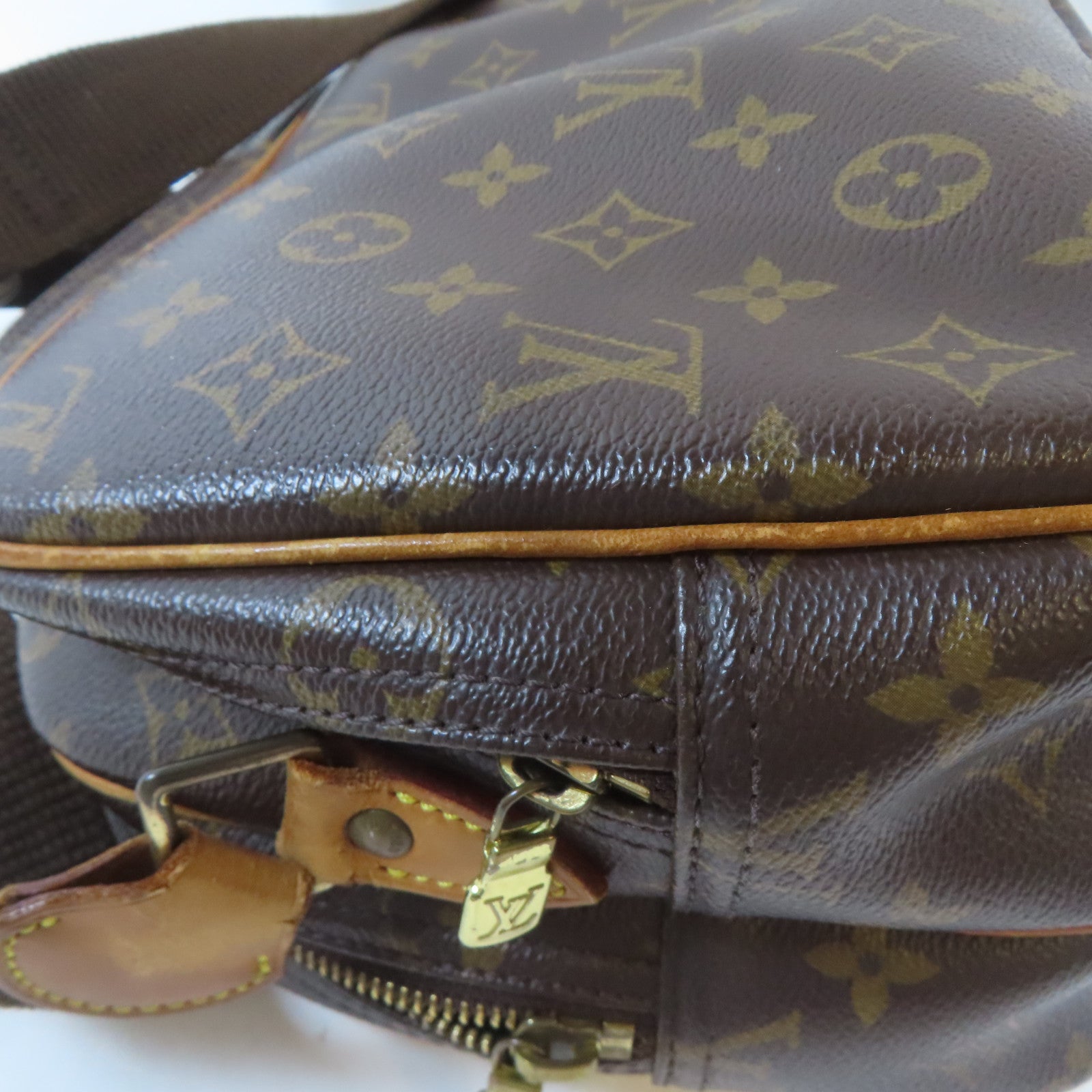LOUIS VUITTON Monogram Reporter PM金扣肩背袋啡色
