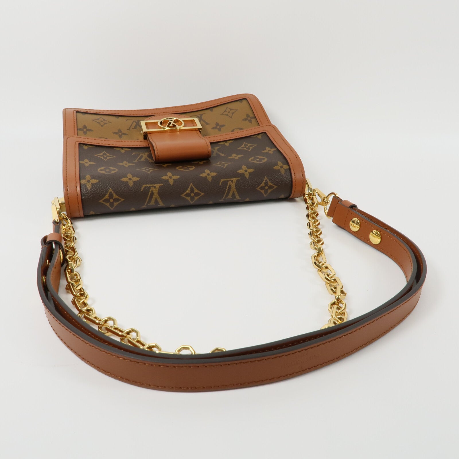 LOUIS VUITTON Monogram Reverse Dauphine MM鏈帶手挽肩背兩用袋