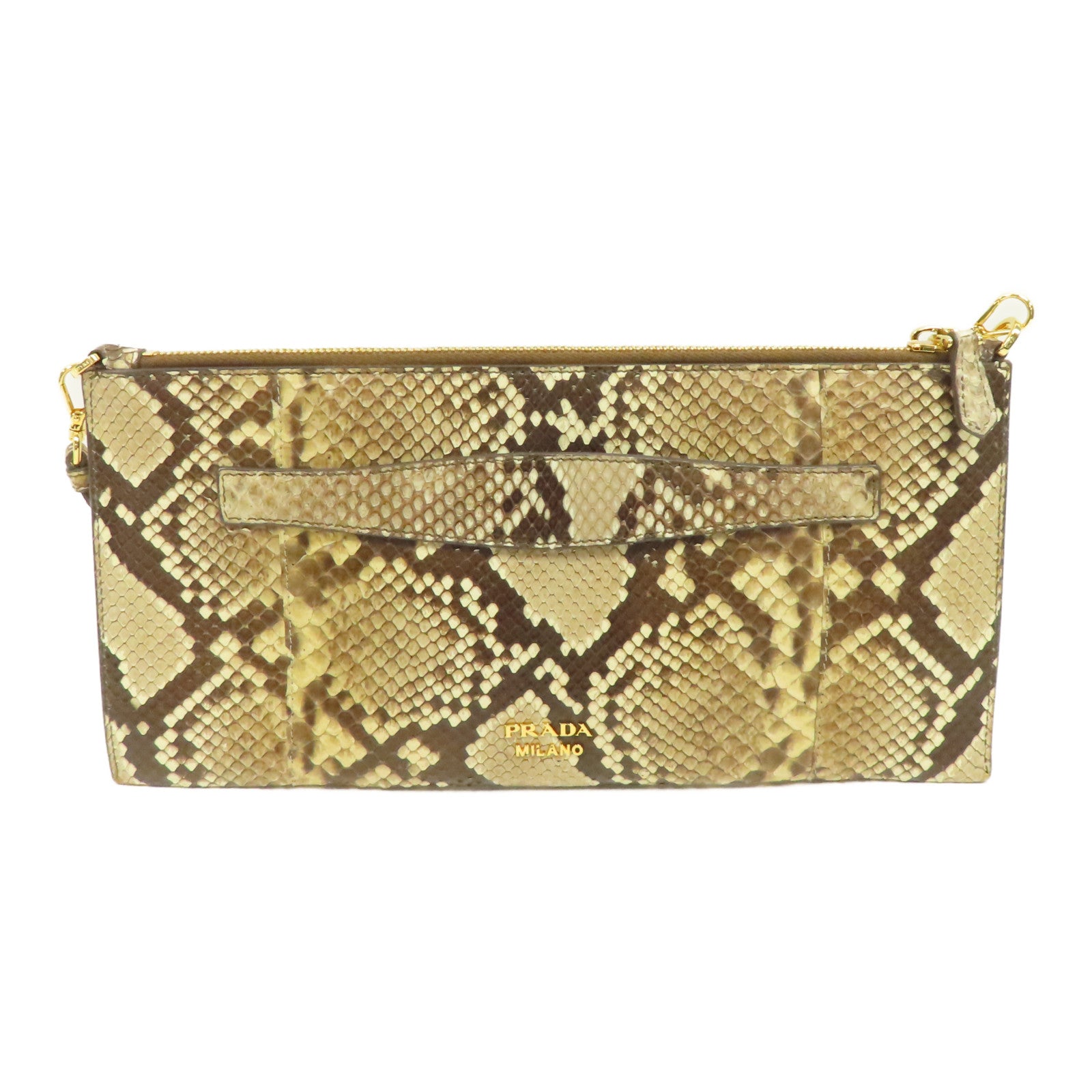 PRADA 蛇皮皮革Pouch Shoulder金扣肩背袋棕色