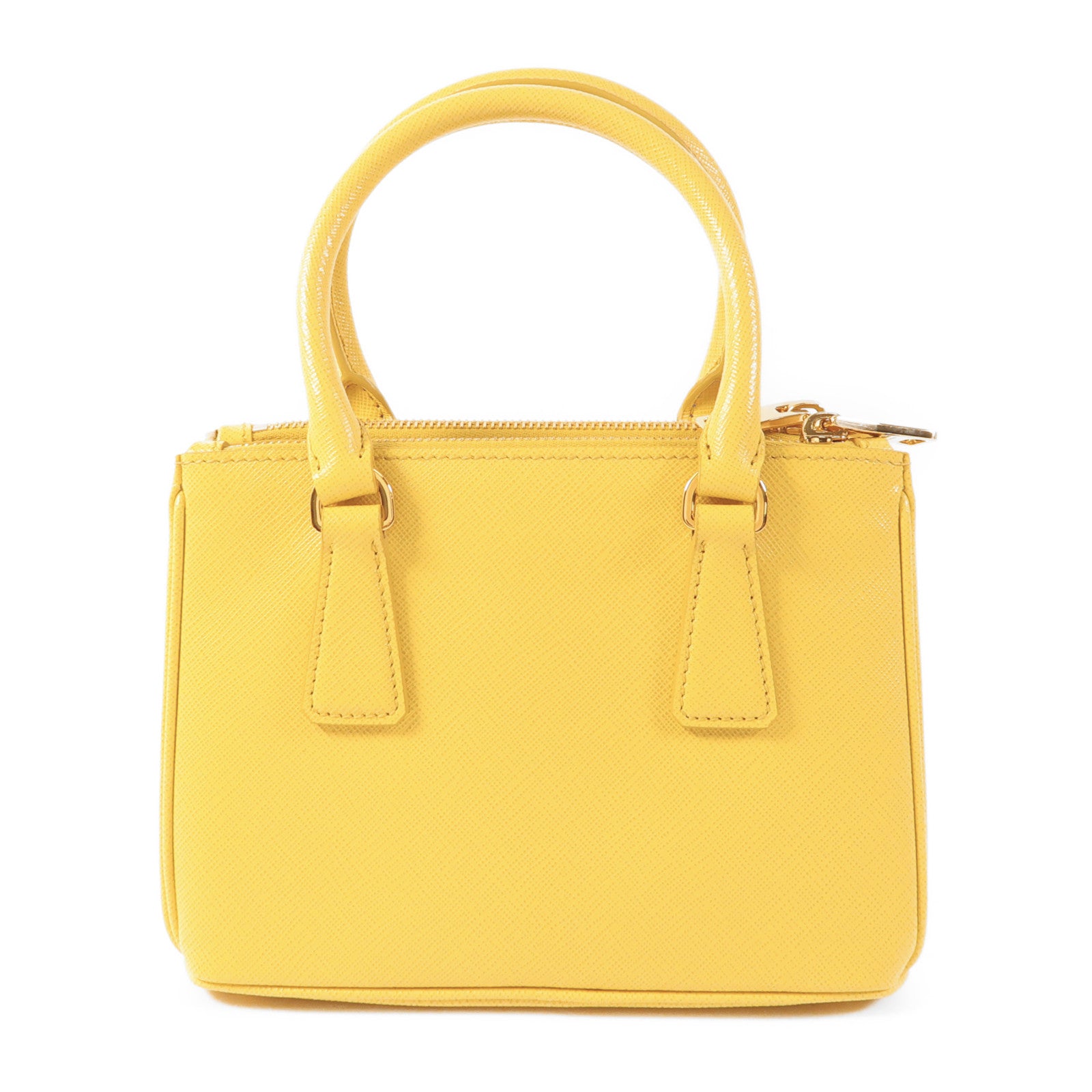 PRADA GHW Galleria Nano 2 Way Shoulder Bag Saffiano Leather Yellow