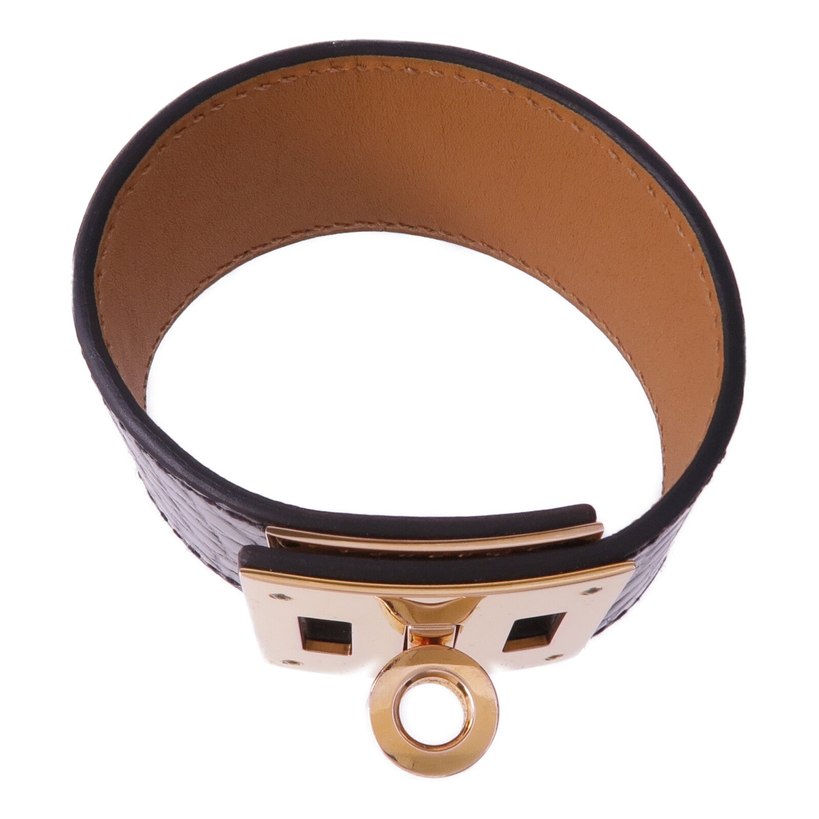 HERMES 【激減優惠】Alligator皮革Kelly Dog Bracelet金扣手帶Noir