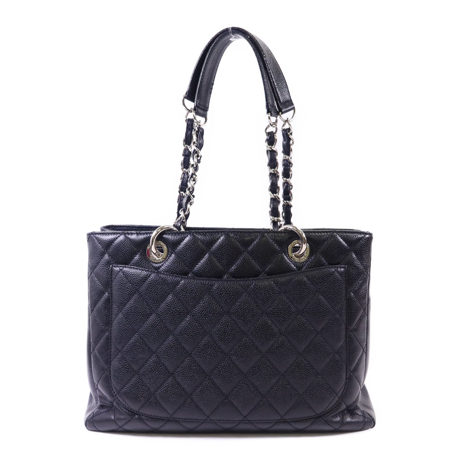 CHANEL 牛皮皮革GST Grand Shopping Tote Bag銀扣鏈帶肩背袋