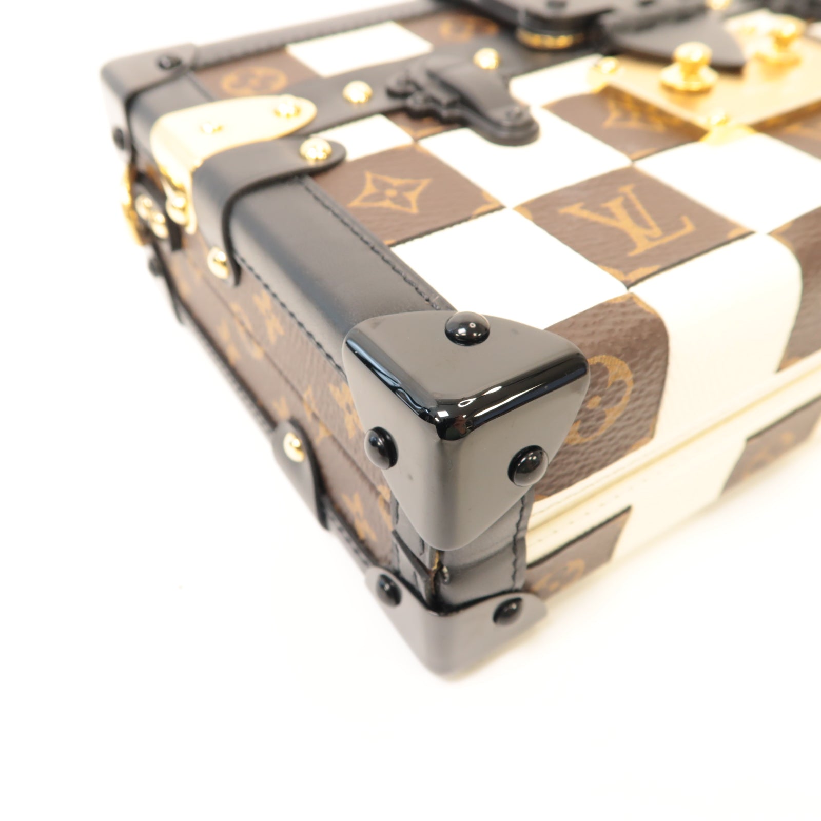 LOUIS VUITTON 【激減優惠】Monogram Damier Tressage Petite Malle金扣肩背袋啡色/黑色/白色