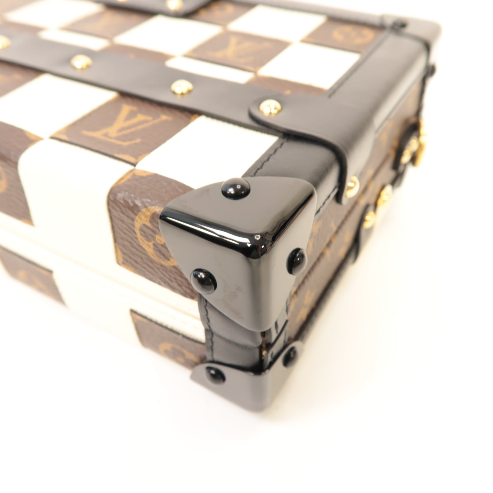 LOUIS VUITTON 【激減優惠】Monogram Damier Tressage Petite Malle金扣肩背袋啡色/黑色/白色