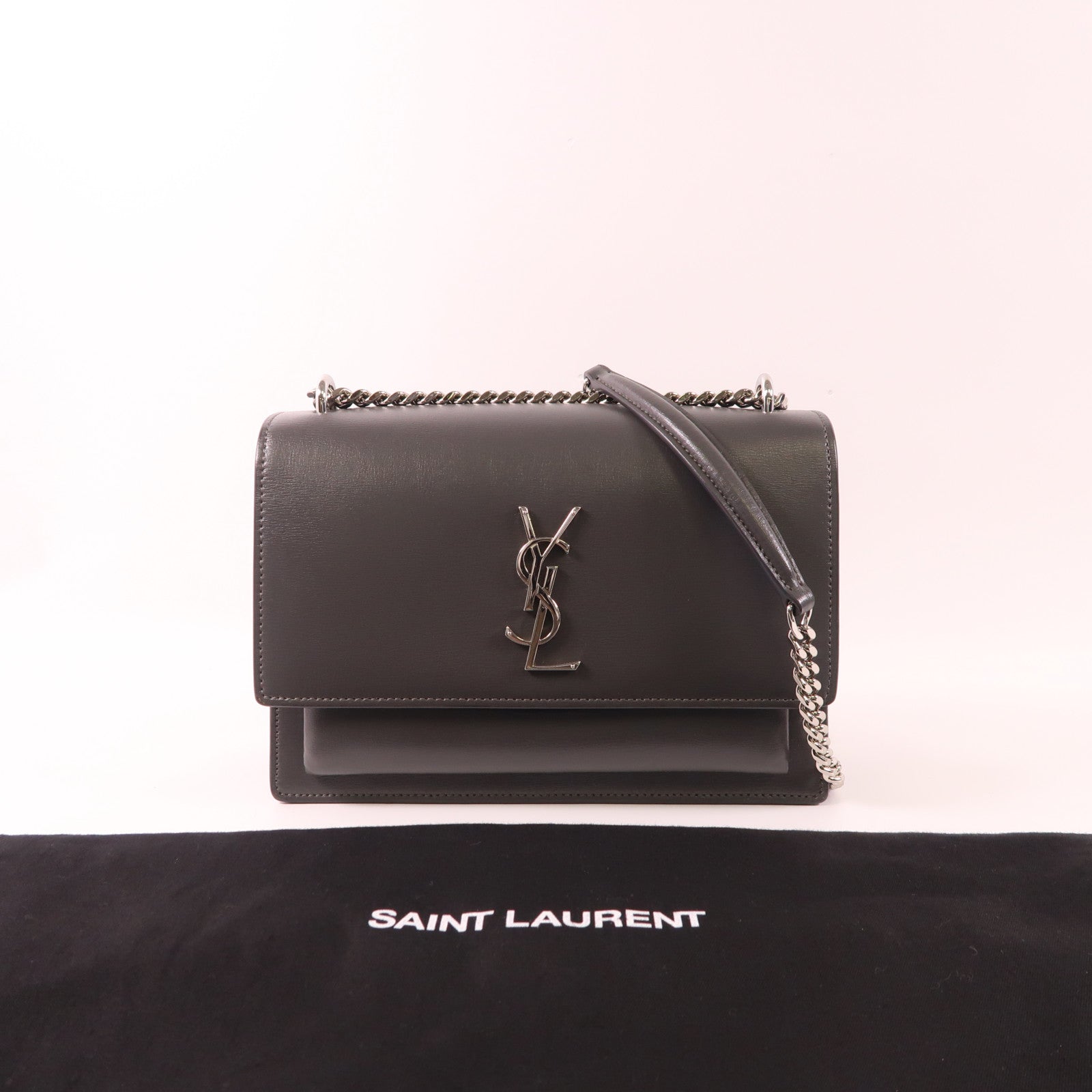 SAINT LAURENT 牛皮皮革Sunset Medium銀扣鏈帶肩背袋