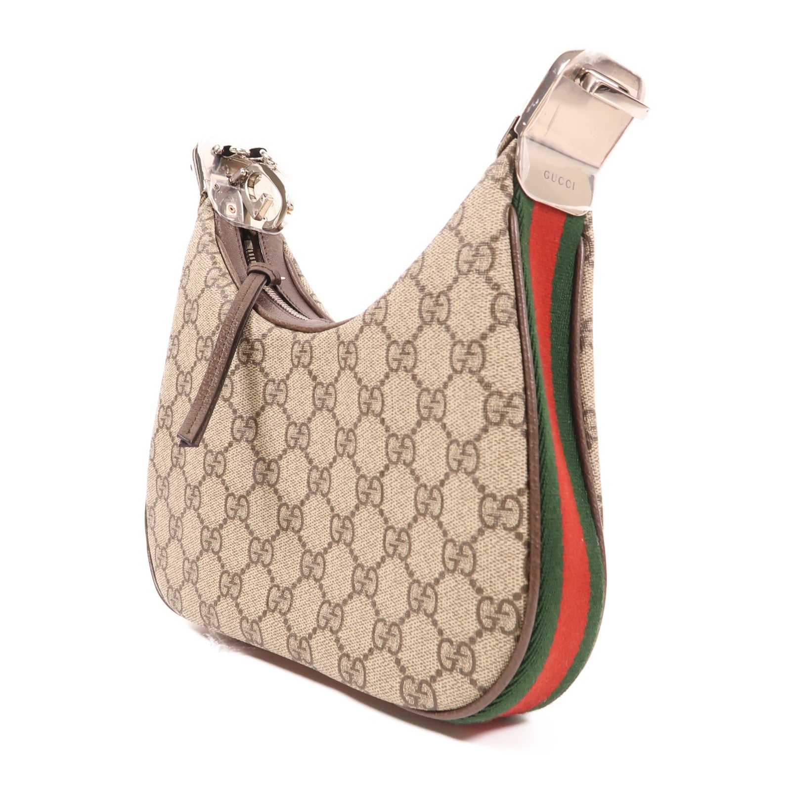 GUCCI 塗層帆布GG Supreme Shoulder Bag銀扣肩背袋