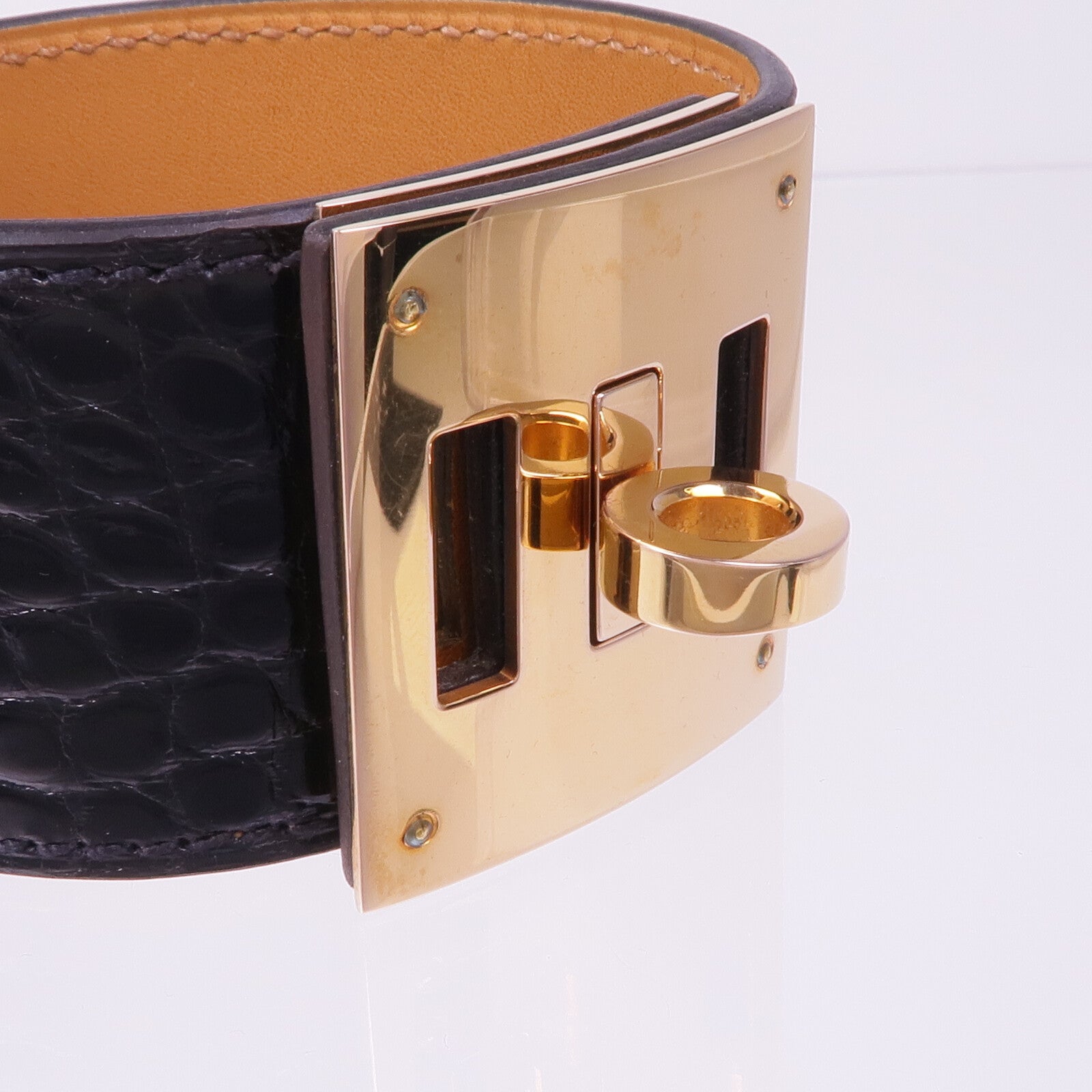 HERMES Alligator皮革Kelly Dog Bracelet金扣手帶Noir