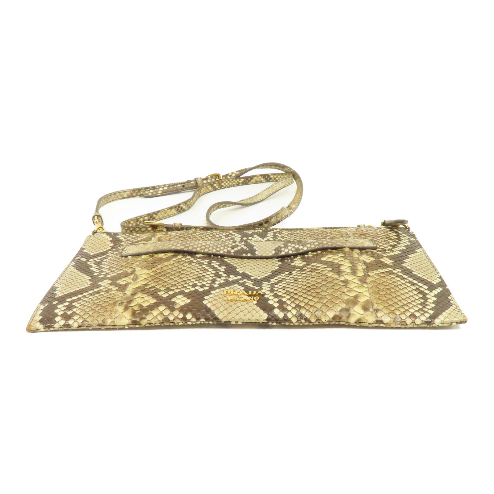 PRADA 蛇皮皮革Pouch Shoulder金扣肩背袋棕色