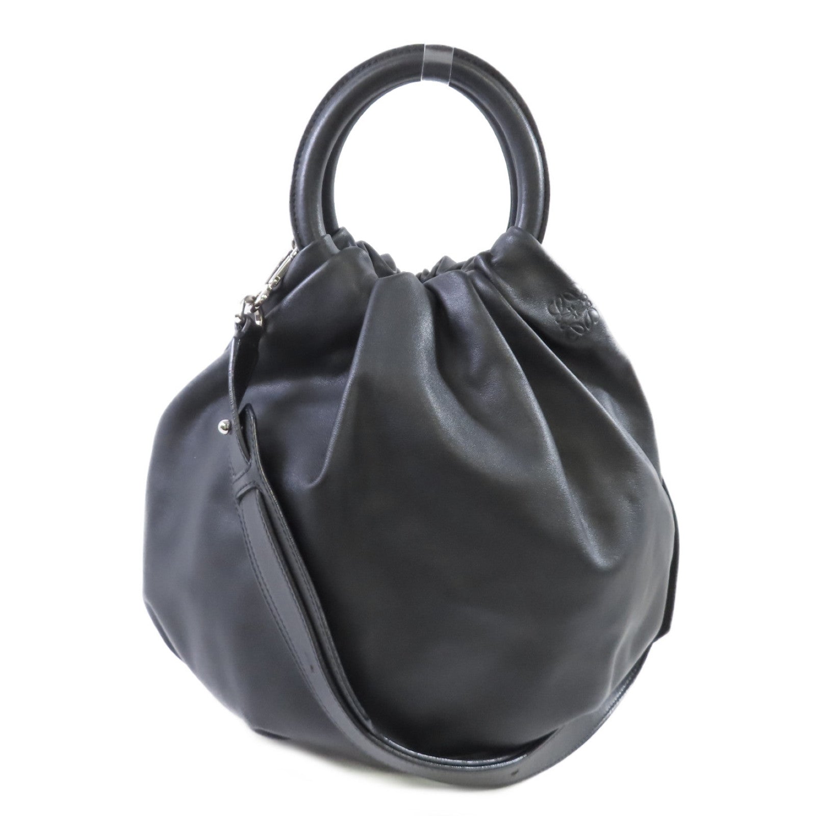 LOEWE 牛皮皮革2Way Shoulder Bag銀扣手挽肩背兩用袋黑色