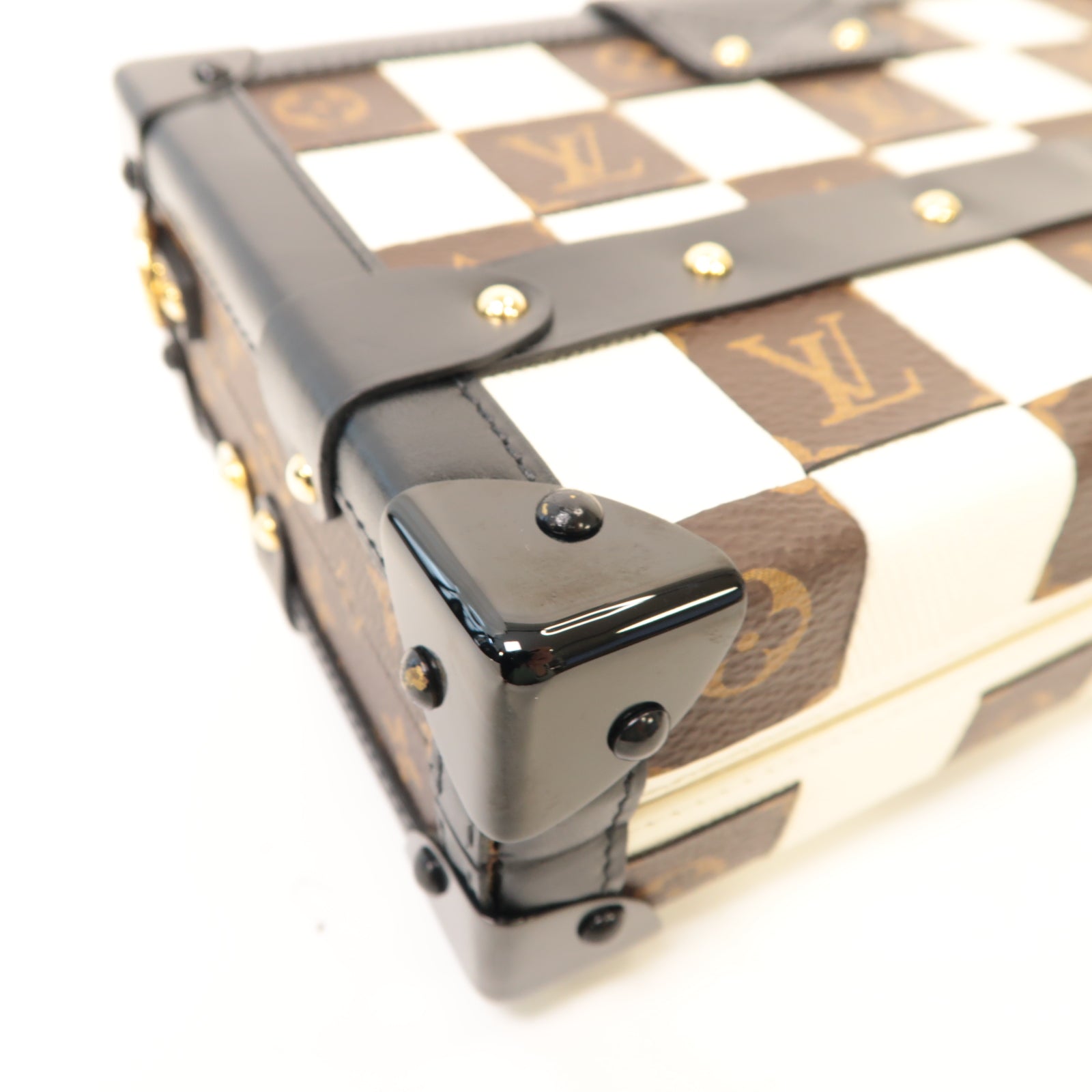 LOUIS VUITTON 【激減優惠】Monogram Damier Tressage Petite Malle金扣肩背袋啡色/黑色/白色