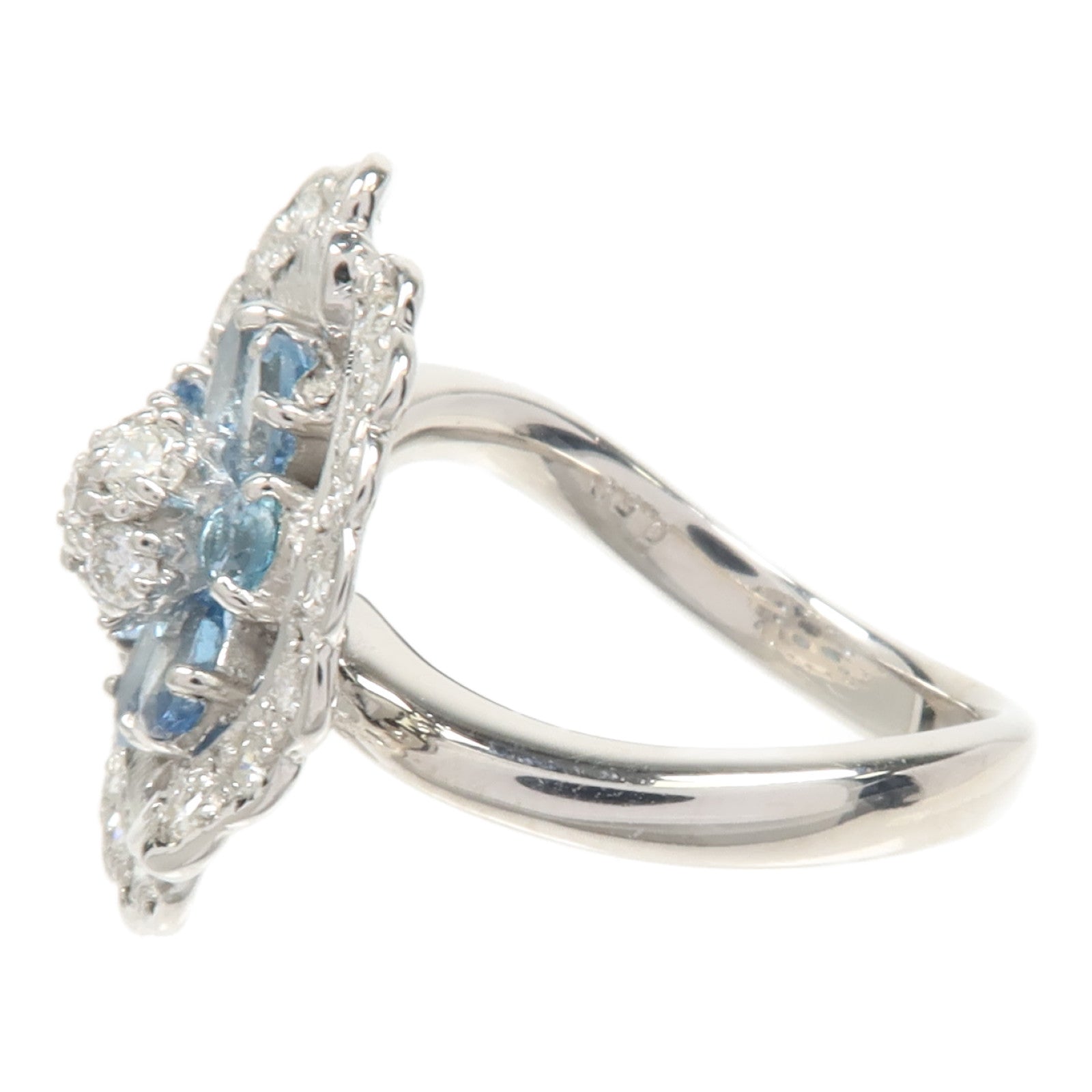 JEWELRY 18K白金Diamond Aquamarine Ring藍晶/鑽石戒指US#5.75
