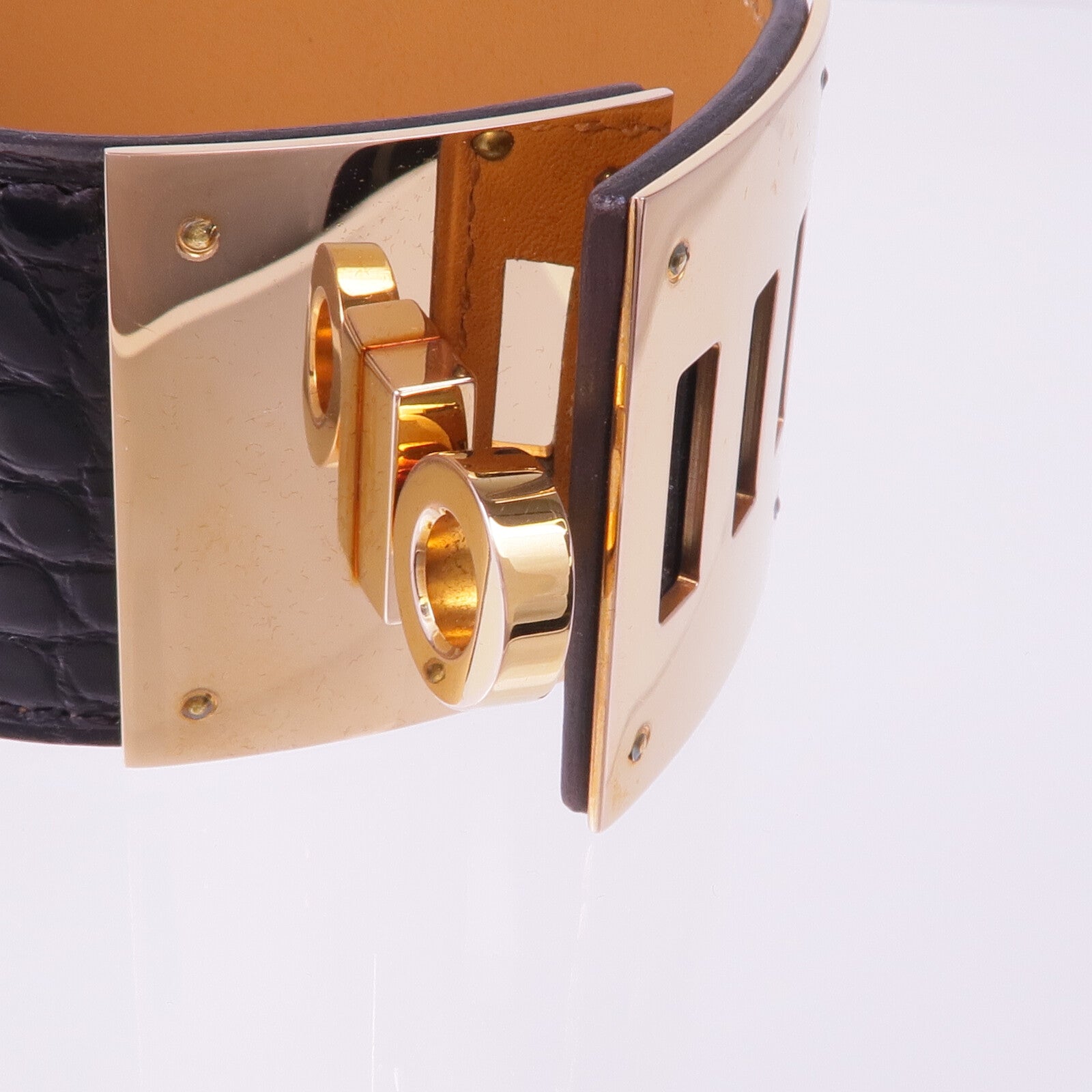 HERMES Alligator皮革Kelly Dog Bracelet金扣手帶Noir