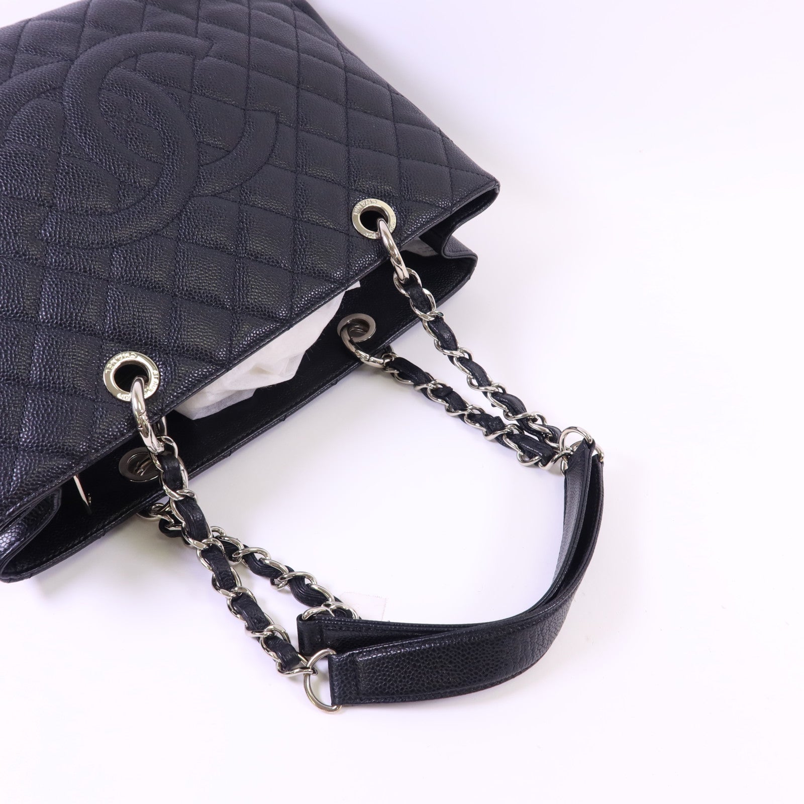 CHANEL 牛皮皮革GST Grand Shopping Tote Bag銀扣鏈帶肩背袋