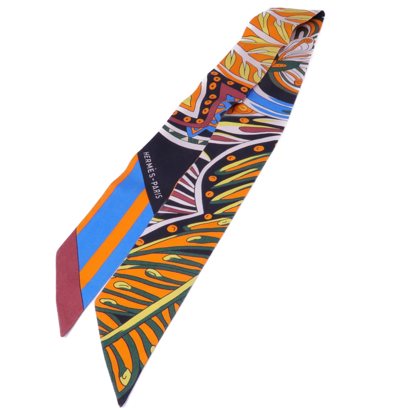 HERMES Twilly Scarf Scarves Silk Orange Multicolor