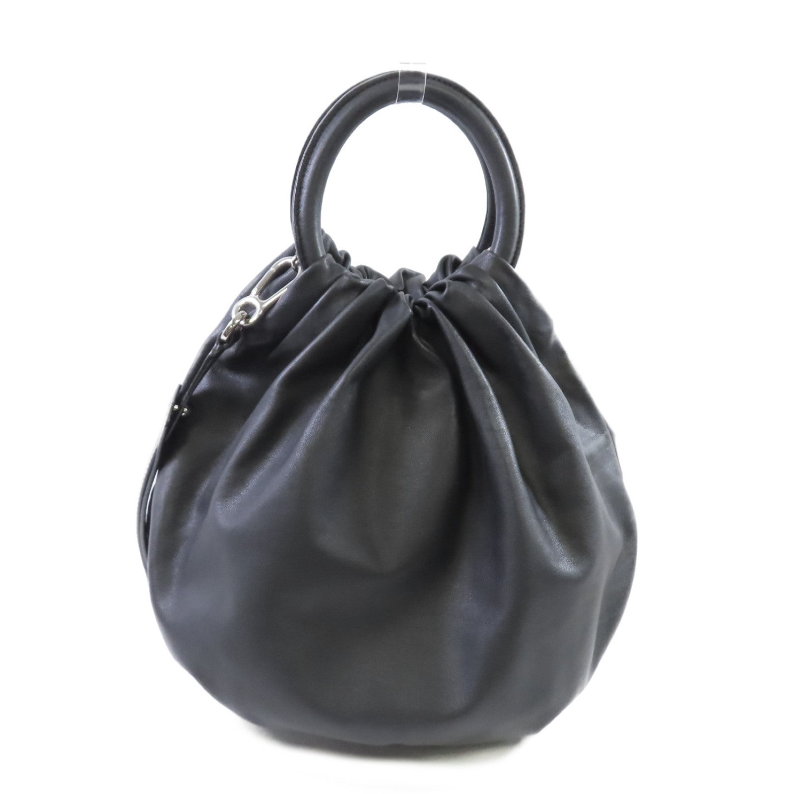 LOEWE 牛皮皮革2Way Shoulder Bag銀扣手挽肩背兩用袋黑色