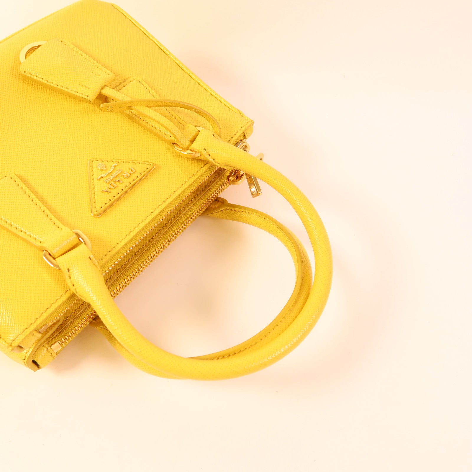 PRADA GHW Galleria Nano 2 Way Shoulder Bag Saffiano Leather Yellow