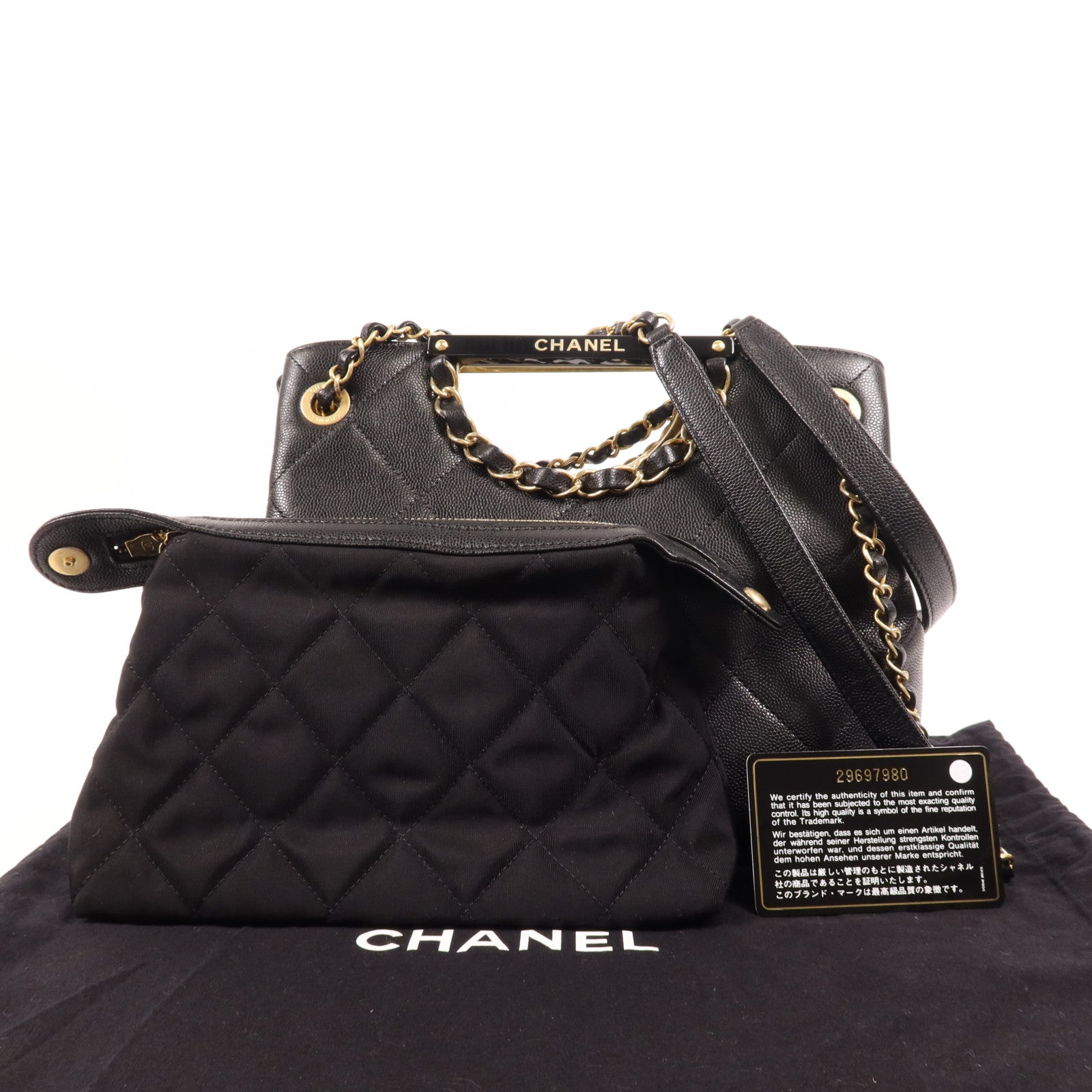 CHANEL 牛皮皮革Chain Shoulder金扣手挽肩背兩用袋
