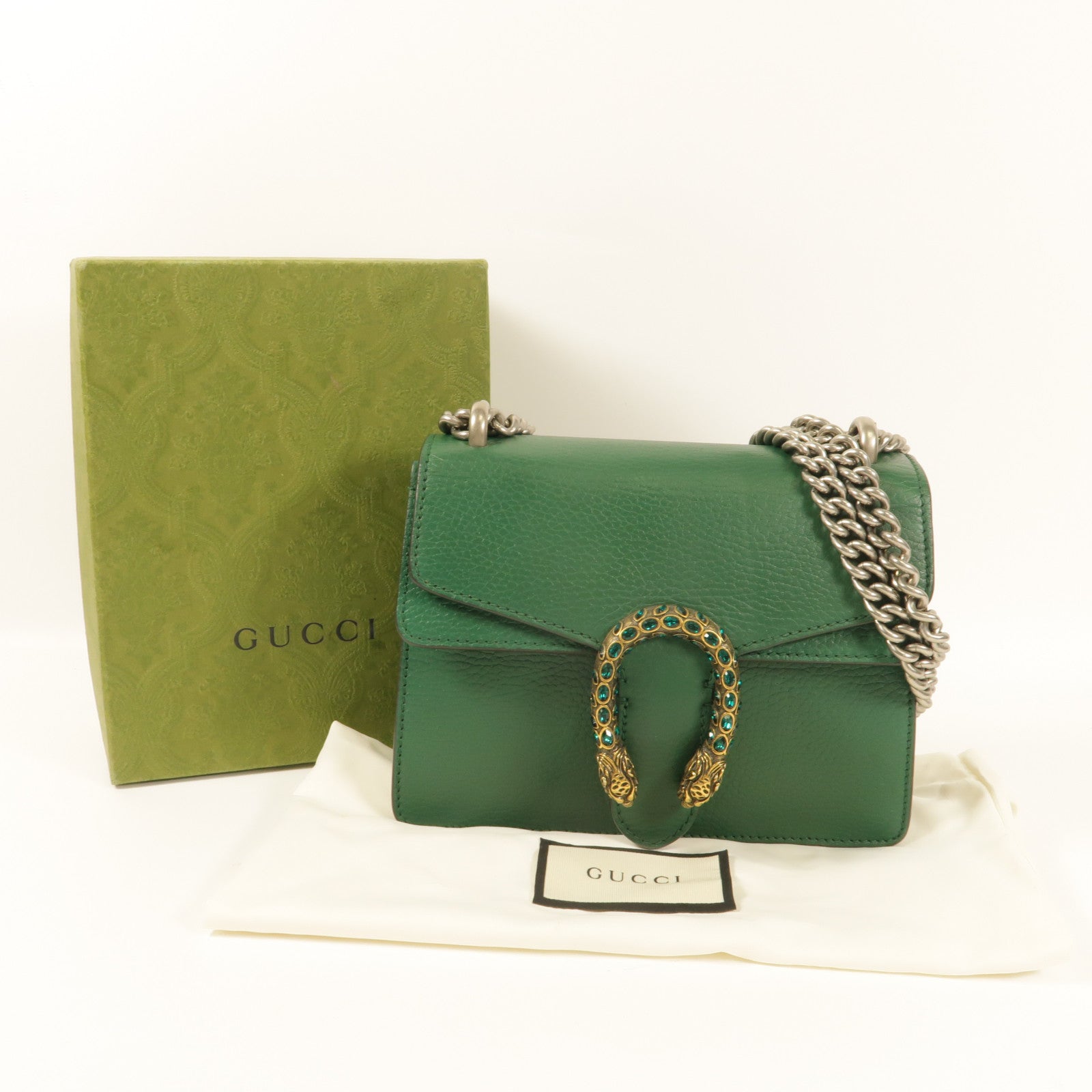 GUCCI GG SHW Dionysus Small Chain Shoulder Bag 421970 Calfskin Leather Green
