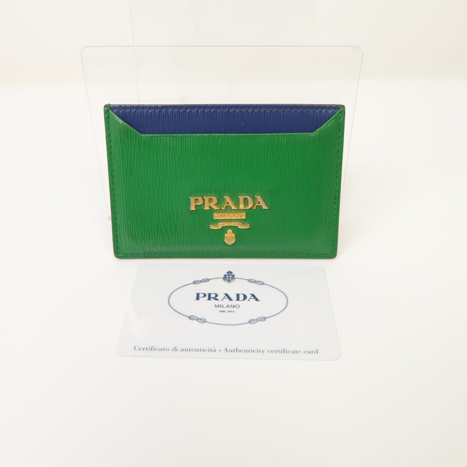 PRADA 皮革Card Case金扣卡片套綠色