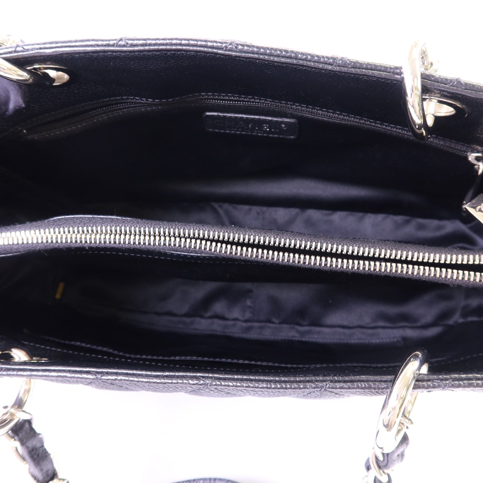 CHANEL 牛皮皮革GST Grand Shopping Tote Bag銀扣鏈帶肩背袋