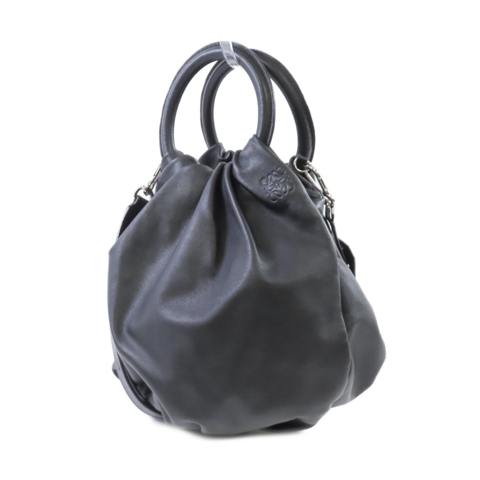 LOEWE 牛皮皮革2Way Shoulder Bag銀扣手挽肩背兩用袋黑色