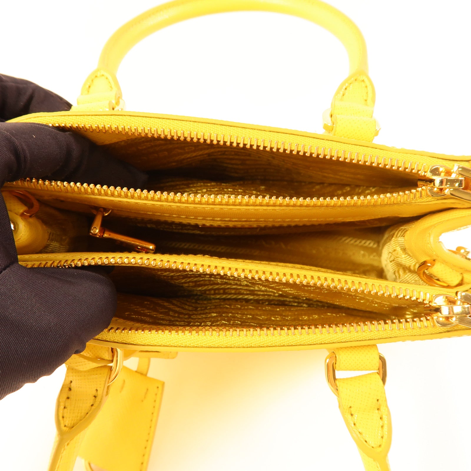 PRADA GHW Galleria Nano 2 Way Shoulder Bag Saffiano Leather Yellow