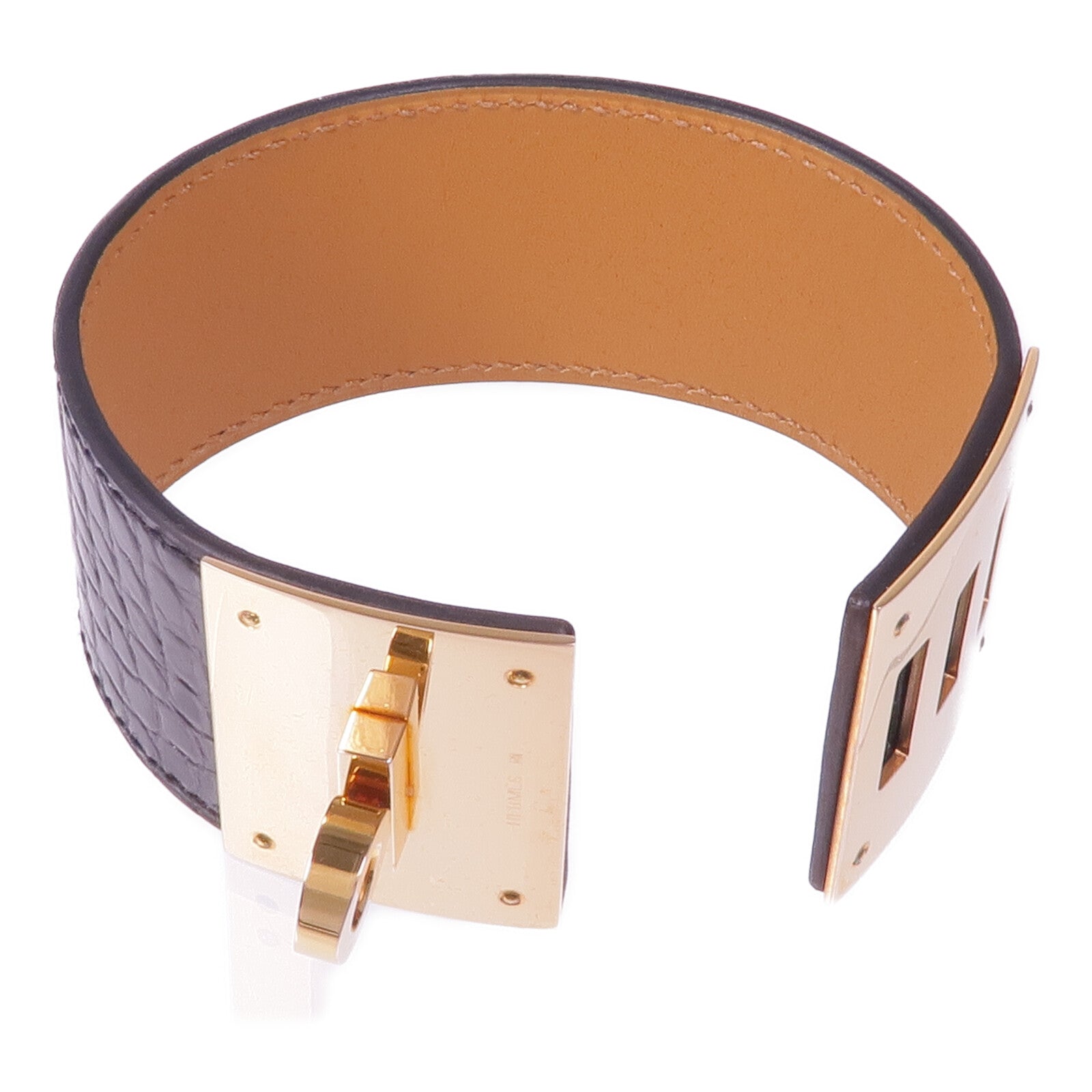 HERMES Alligator皮革Kelly Dog Bracelet金扣手帶Noir