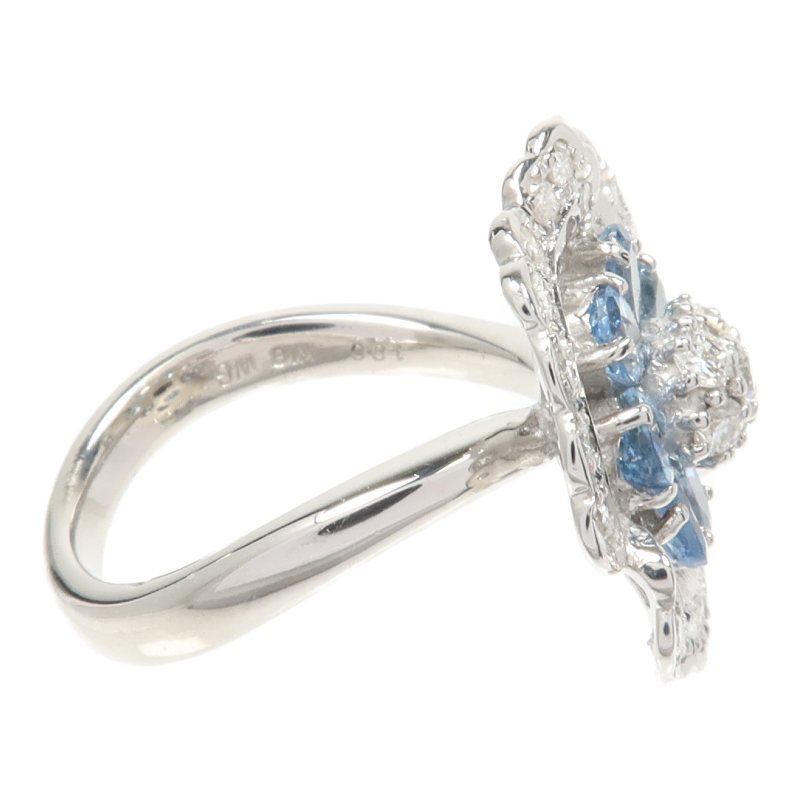 JEWELRY 18K白金Diamond Aquamarine Ring藍晶/鑽石戒指US#5.75