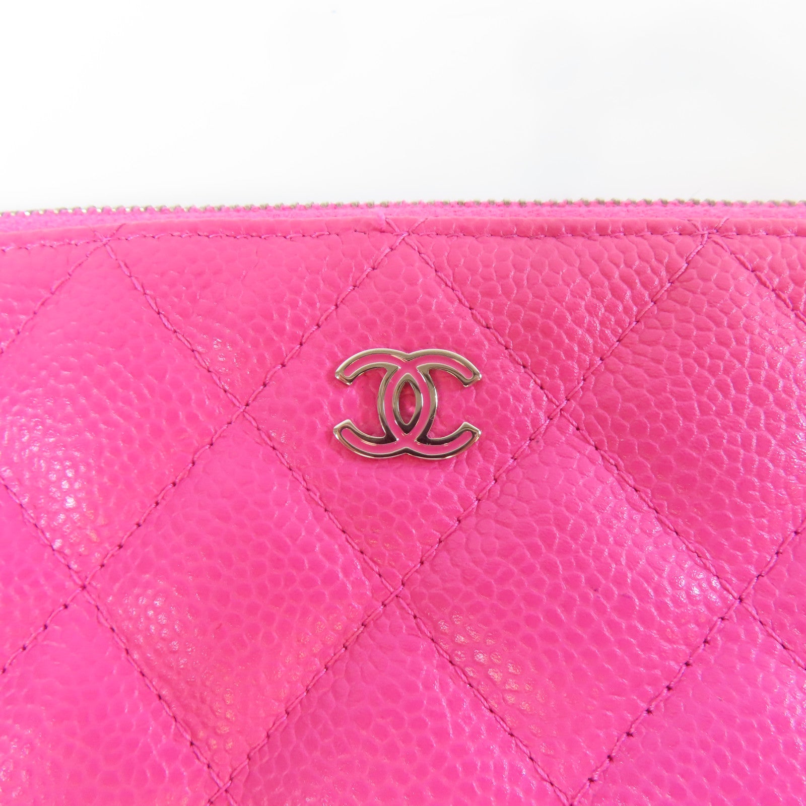 CHANEL 【激減優惠】菱格牛皮皮革Clutch銀扣手拿包粉紅色