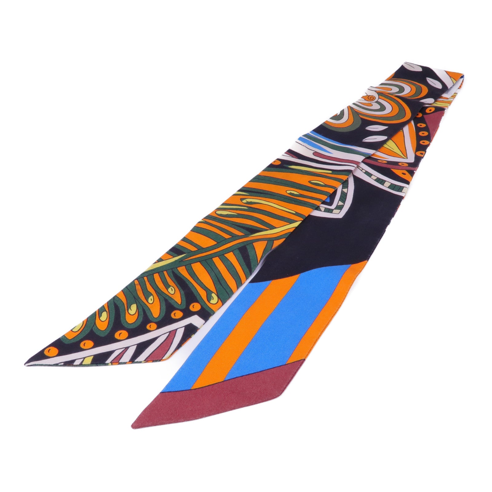 HERMES Twilly Scarf Scarves Silk Orange Multicolor