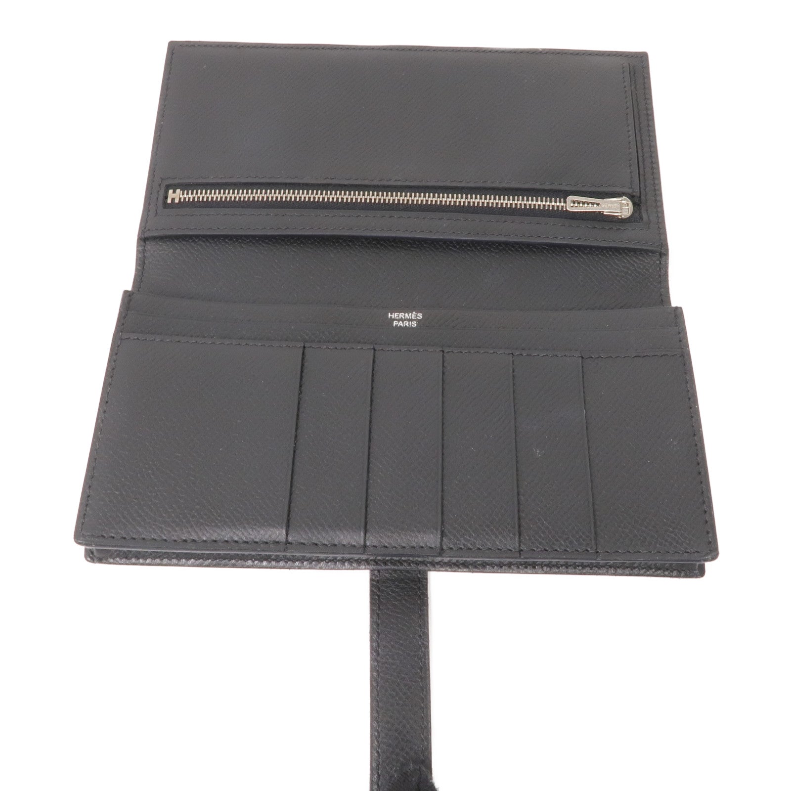 HERMES Epsom皮革Bearn Wallet銀扣長錢包Noir
