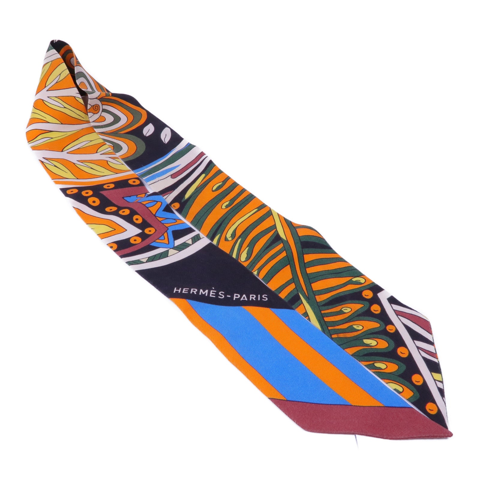 HERMES Twilly Scarf Scarves Silk Orange Multicolor