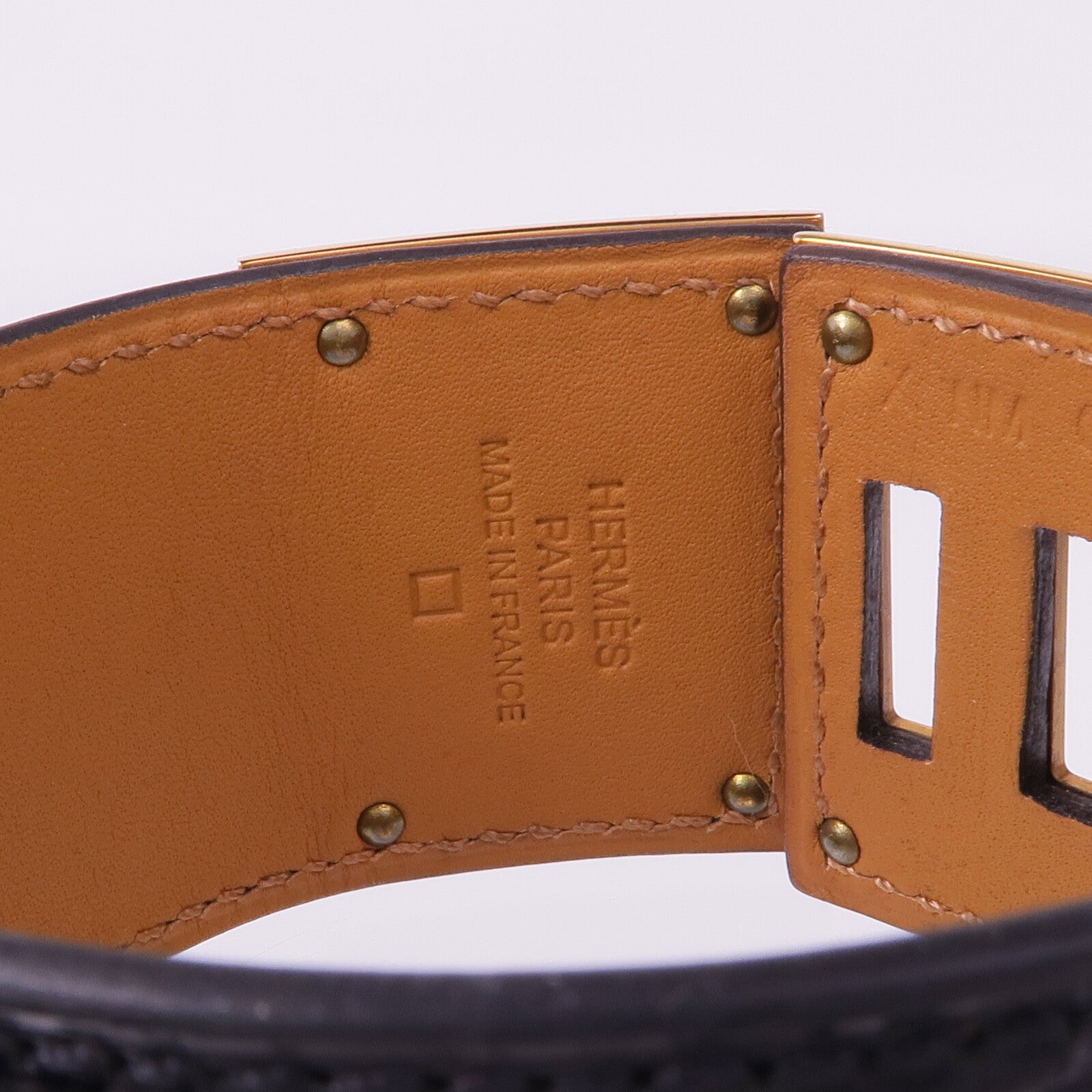 HERMES 【激減優惠】Alligator皮革Kelly Dog Bracelet金扣手帶Noir