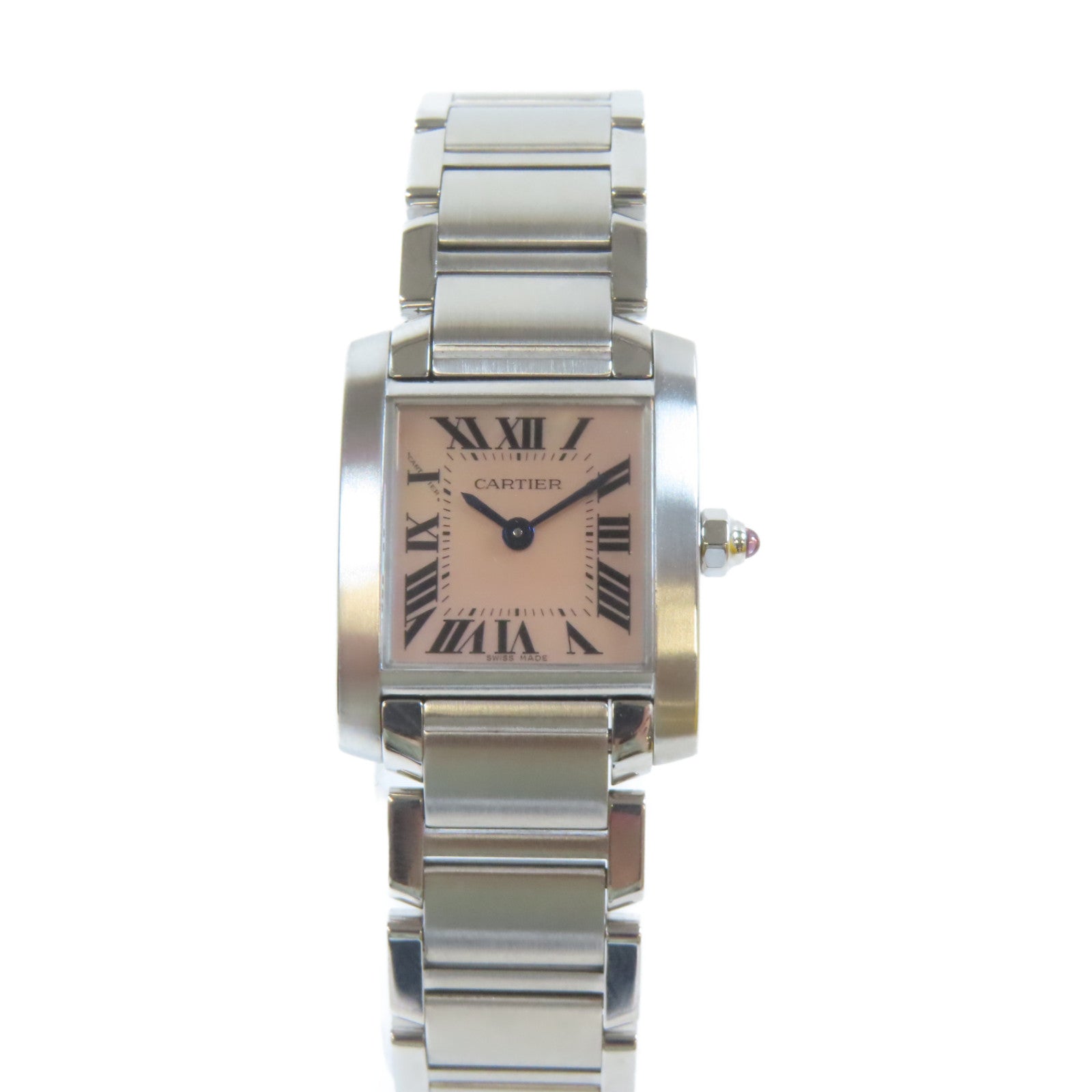 CARTIER Tank Française不鏽鋼手錶石英機芯粉紅色