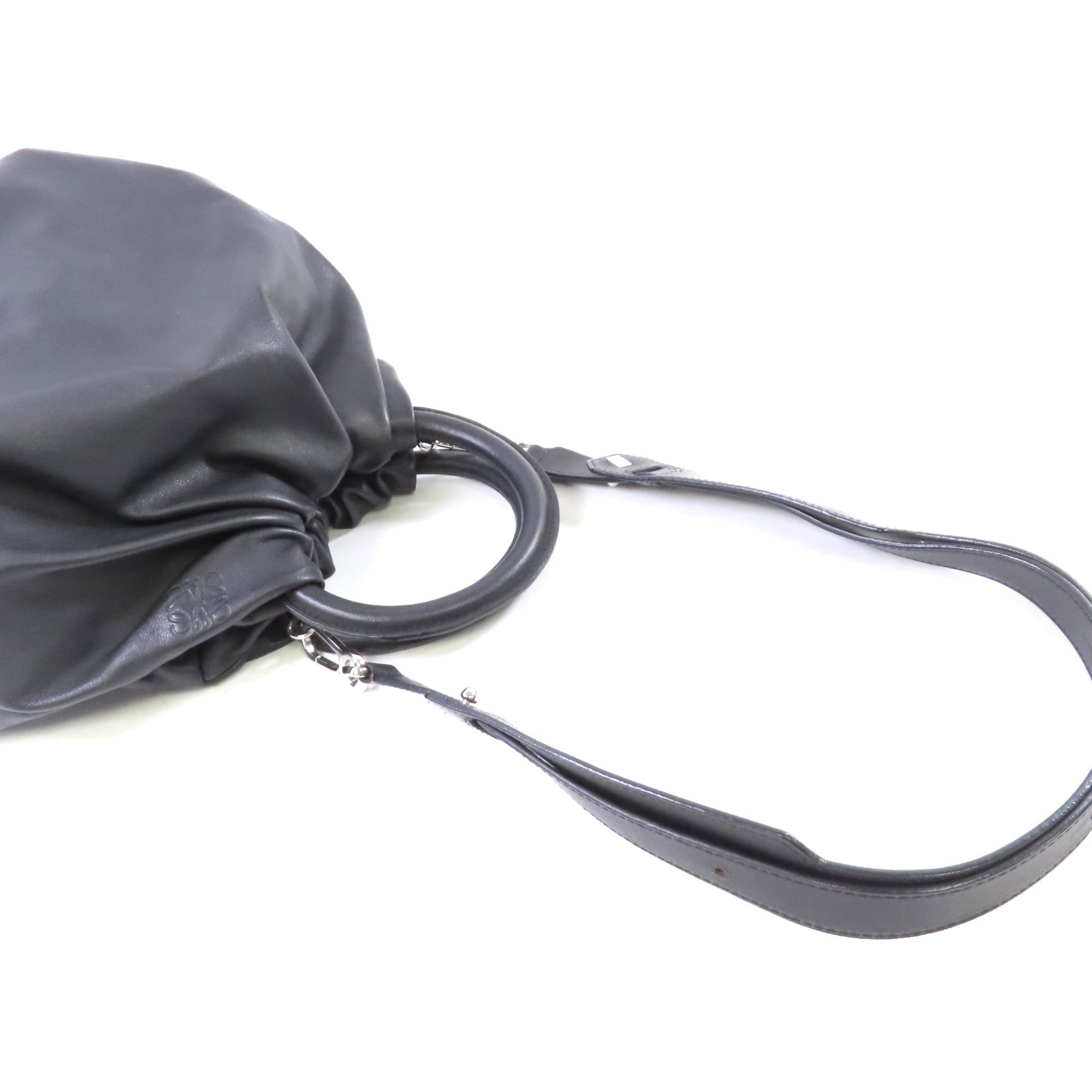 LOEWE 牛皮皮革2Way Shoulder Bag銀扣手挽肩背兩用袋黑色