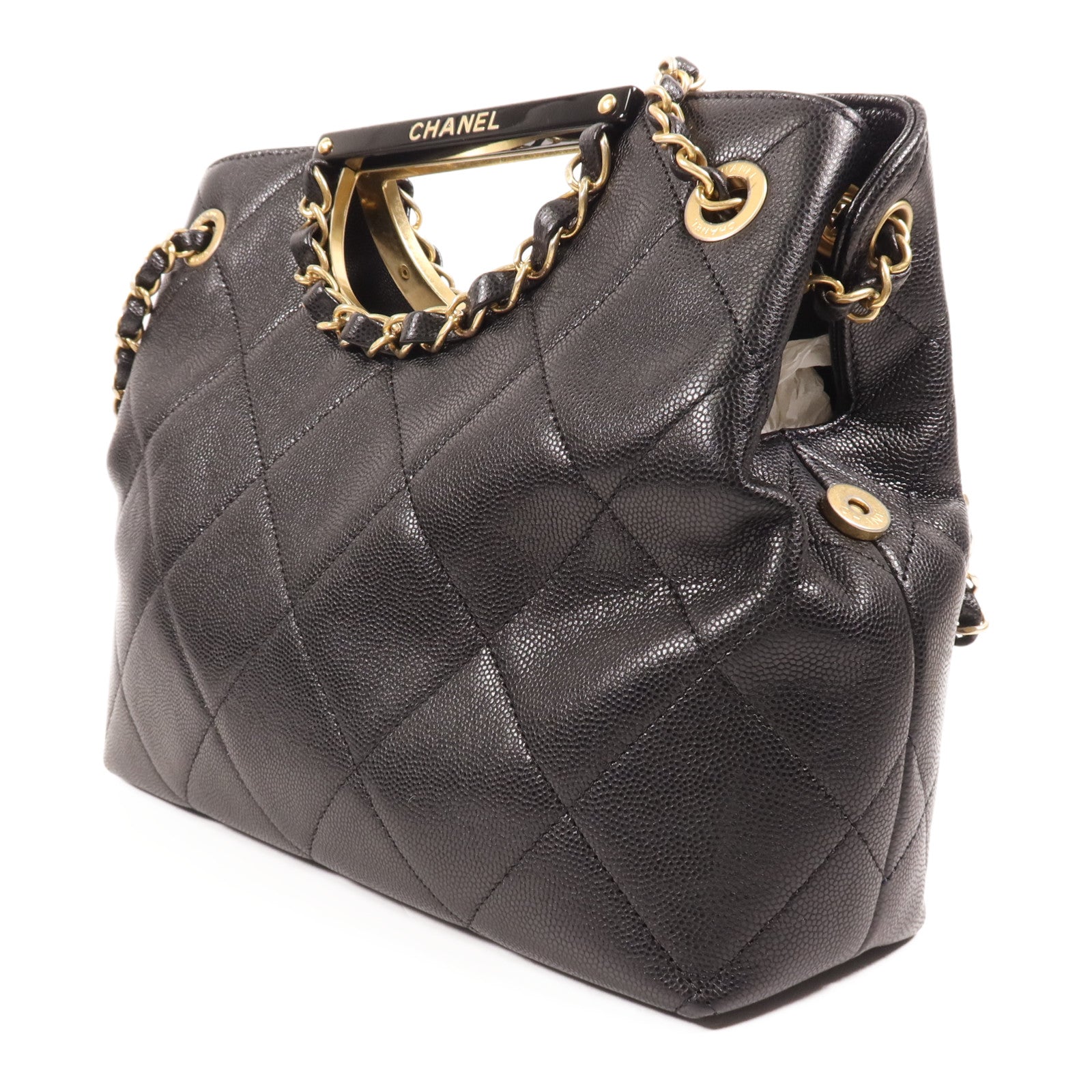 CHANEL 牛皮皮革Chain Shoulder金扣手挽肩背兩用袋