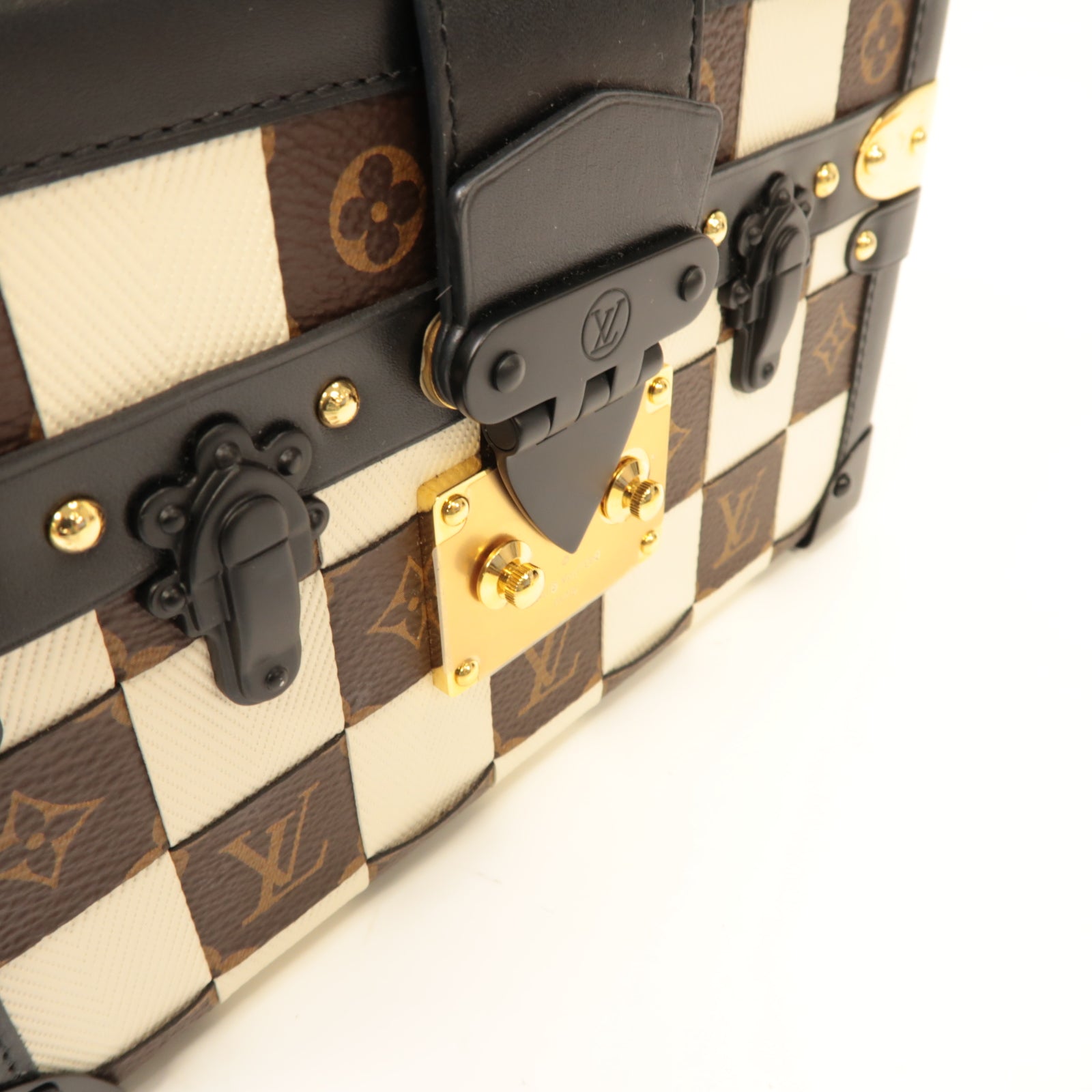 LOUIS VUITTON 【激減優惠】Monogram Damier Tressage Petite Malle金扣肩背袋啡色/黑色/白色