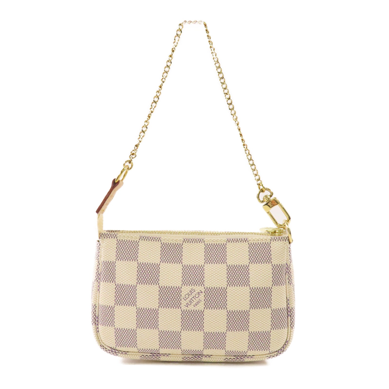 LOUIS VUITTON Damier Azur Mini Pochette Accessories金扣鏈帶手挽袋
