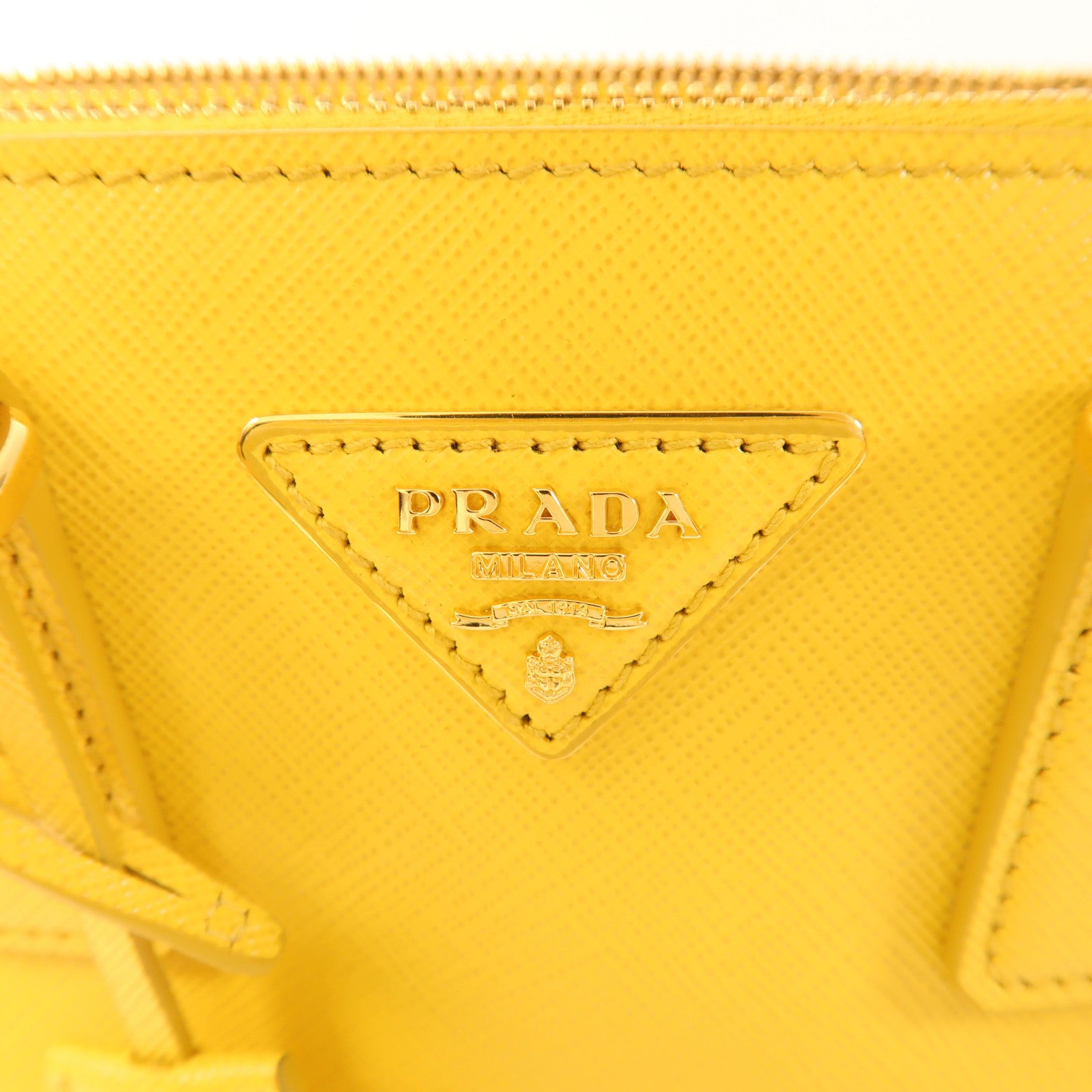PRADA GHW Galleria Nano 2 Way Shoulder Bag Saffiano Leather Yellow